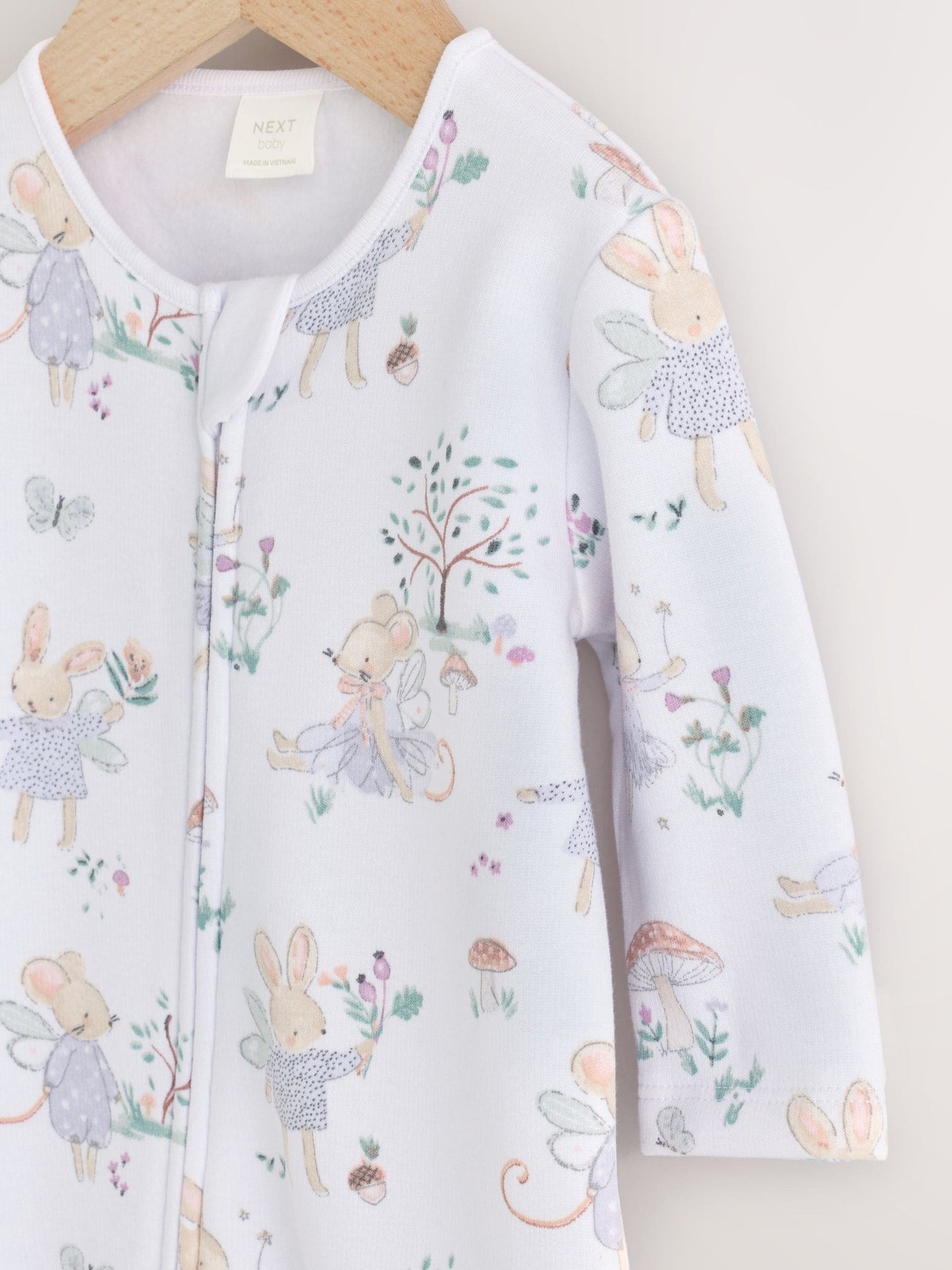 White/Lilac Fairy Mouse Fleece Lined Two Way Zip Baby Sleepsuit image 5