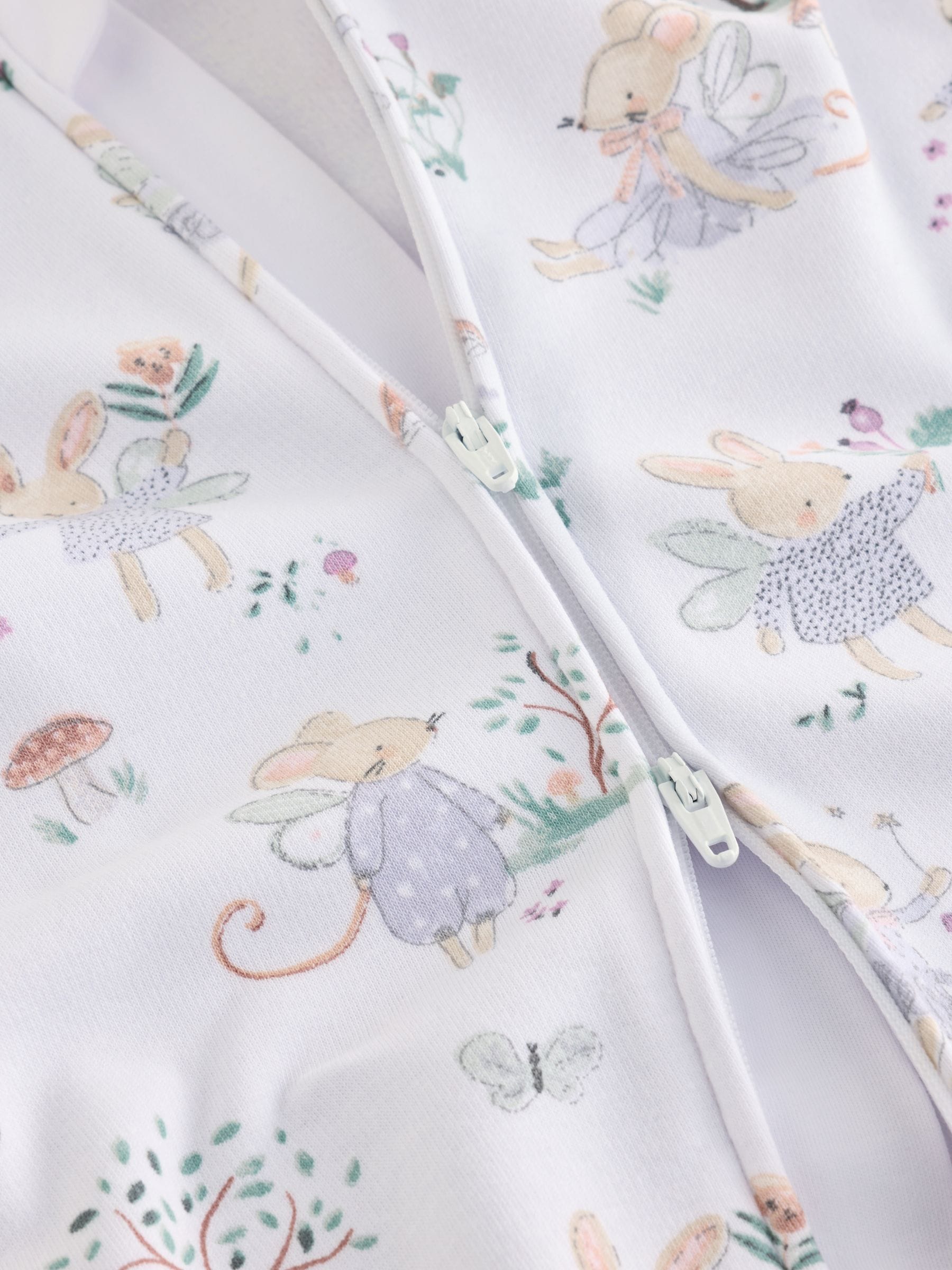 White/Lilac Fairy Mouse Fleece Lined Two Way Zip Baby Sleepsuit image 6