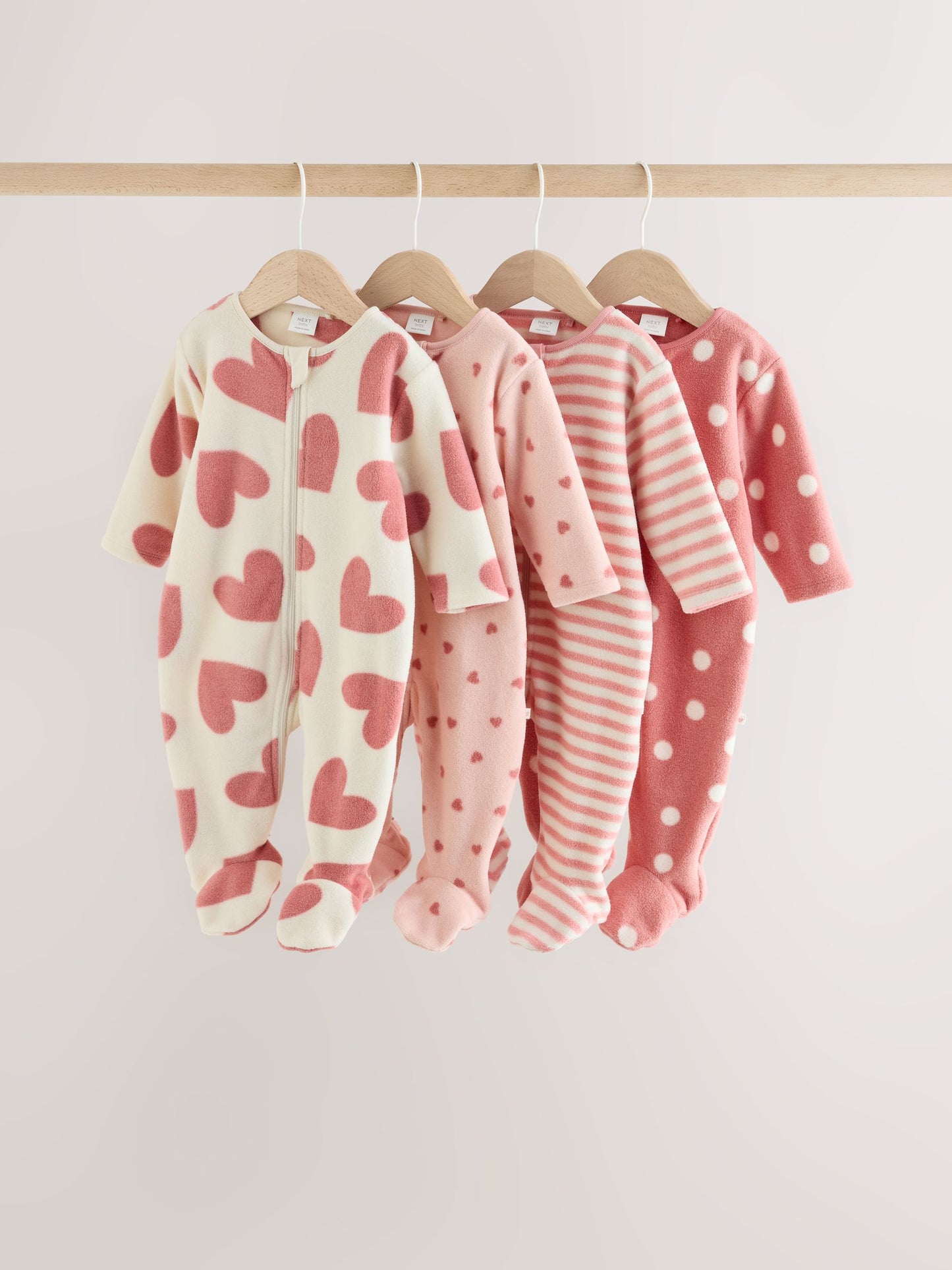 Dsiney Kidz - Pink Heart Baby Micro Fleece Two Way Zip Sleepsuits 4 Pack image 1