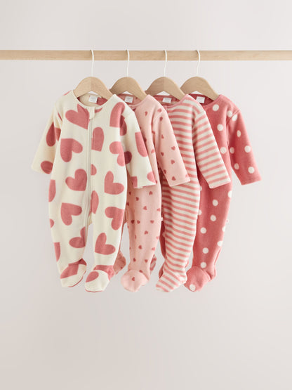 Dsiney Kidz - Pink Heart Baby Micro Fleece Two Way Zip Sleepsuits 4 Pack image 1
