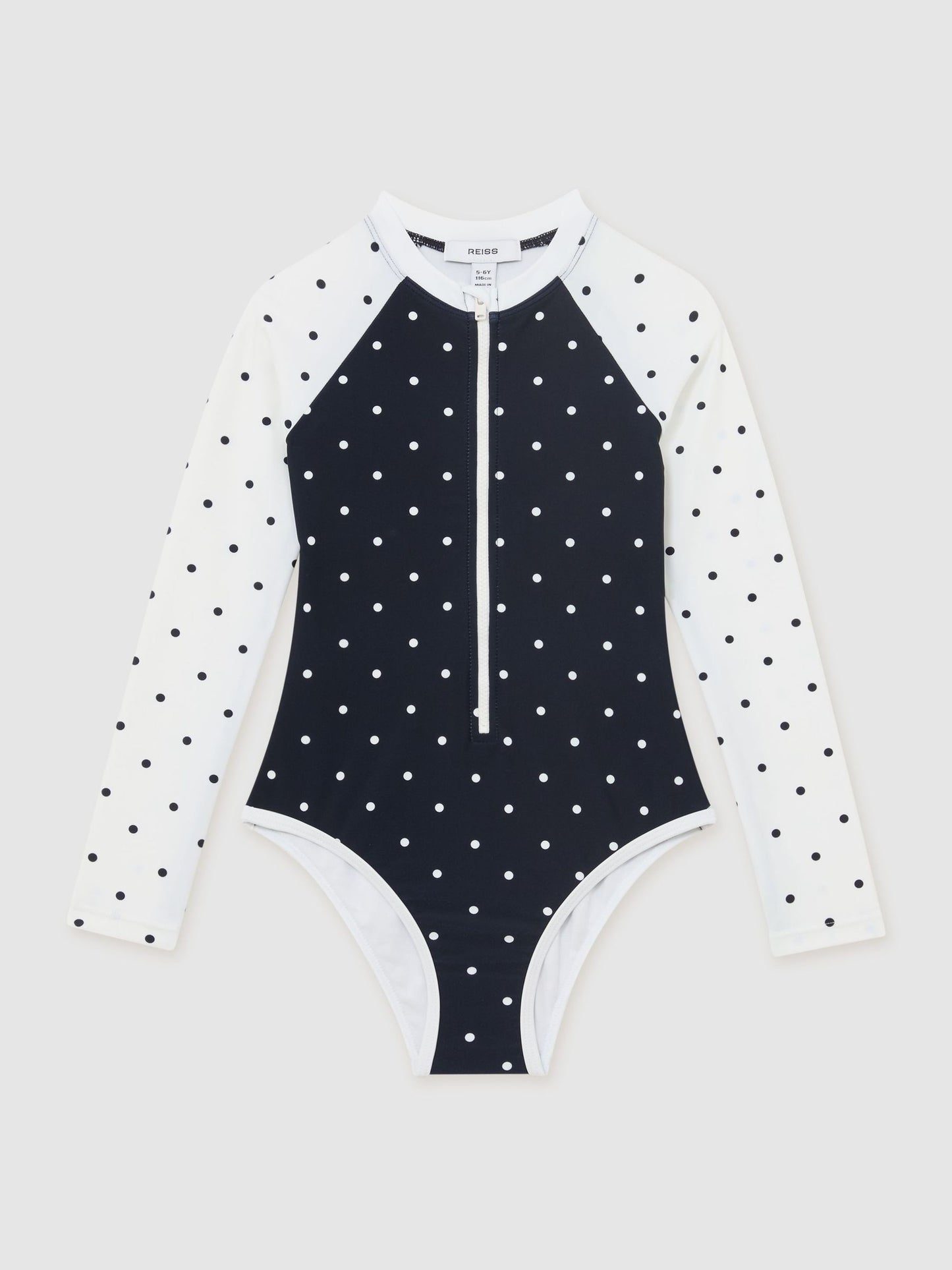 Reiss Navy/Ivory Sally 3-9 yrs Polka-Dot Long-Sleeve Swimsuit image 1