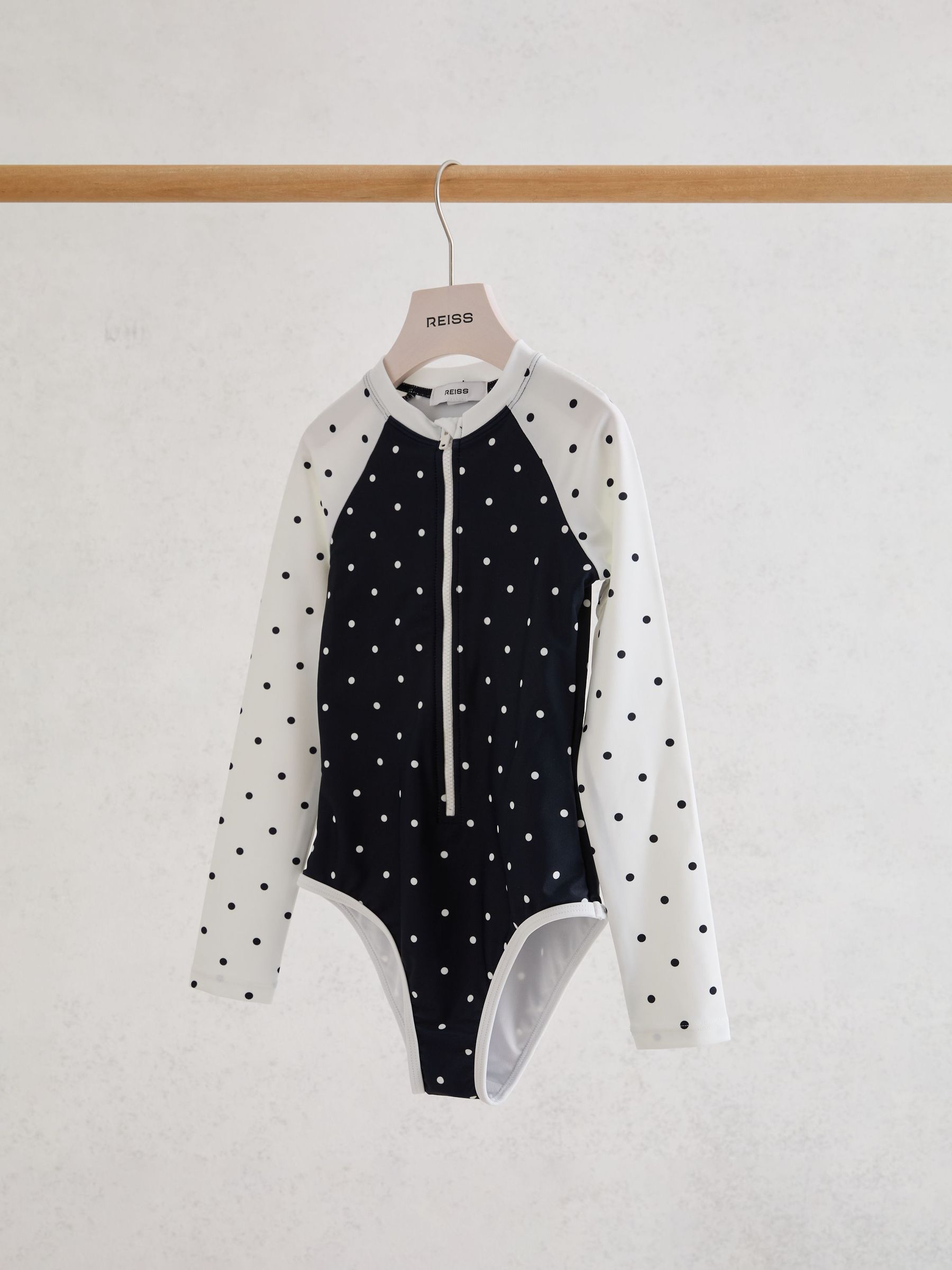 Reiss Navy/Ivory Sally 3-9 yrs Polka-Dot Long-Sleeve Swimsuit image 2