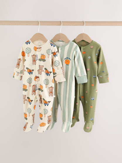 Sage Green Pumpkin Baby Sleepsuit 3 Pack (0mths-2yrs) image 1
