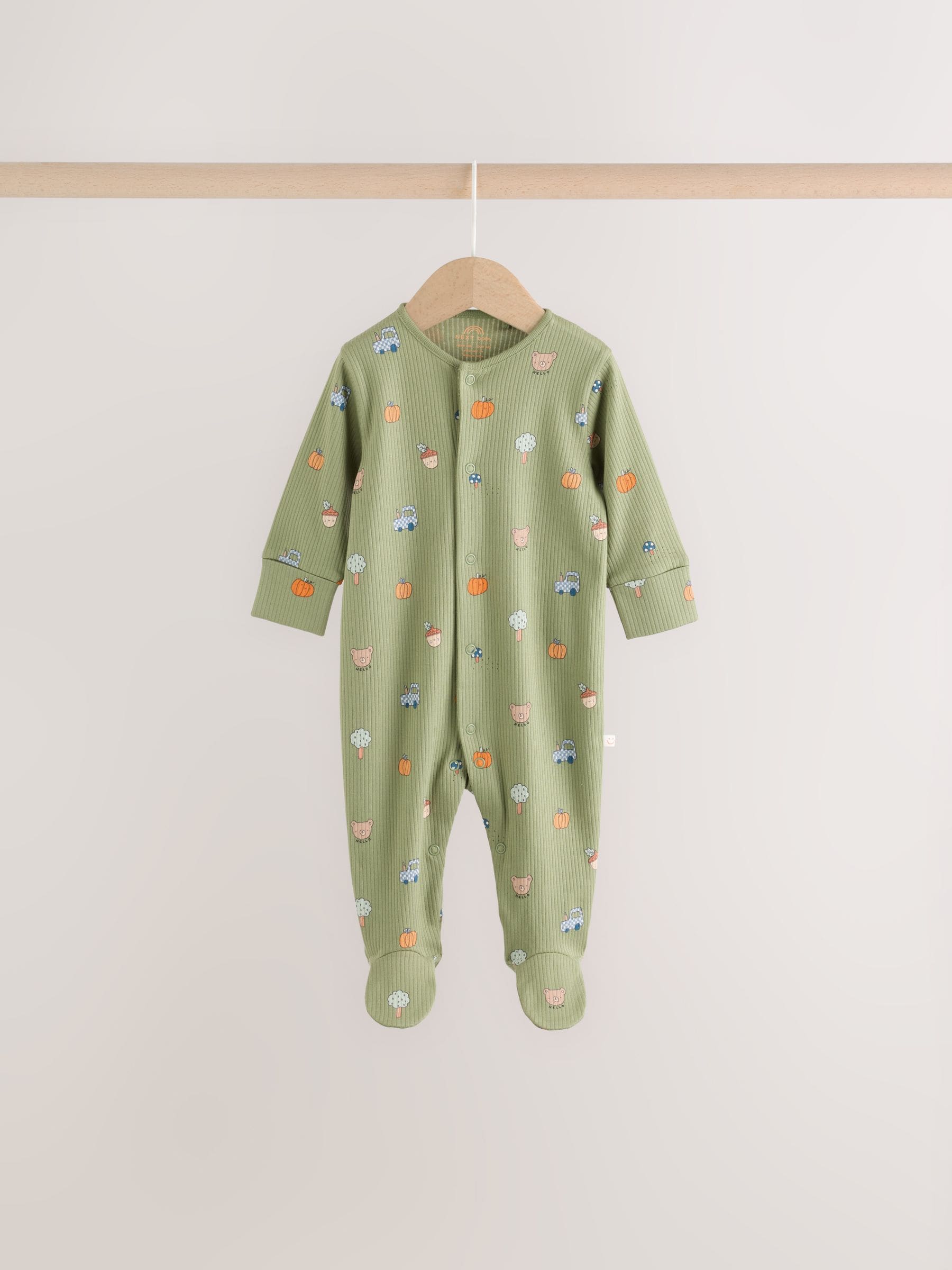 Sage Green Pumpkin Baby Sleepsuit 3 Pack (0mths-2yrs) image 4