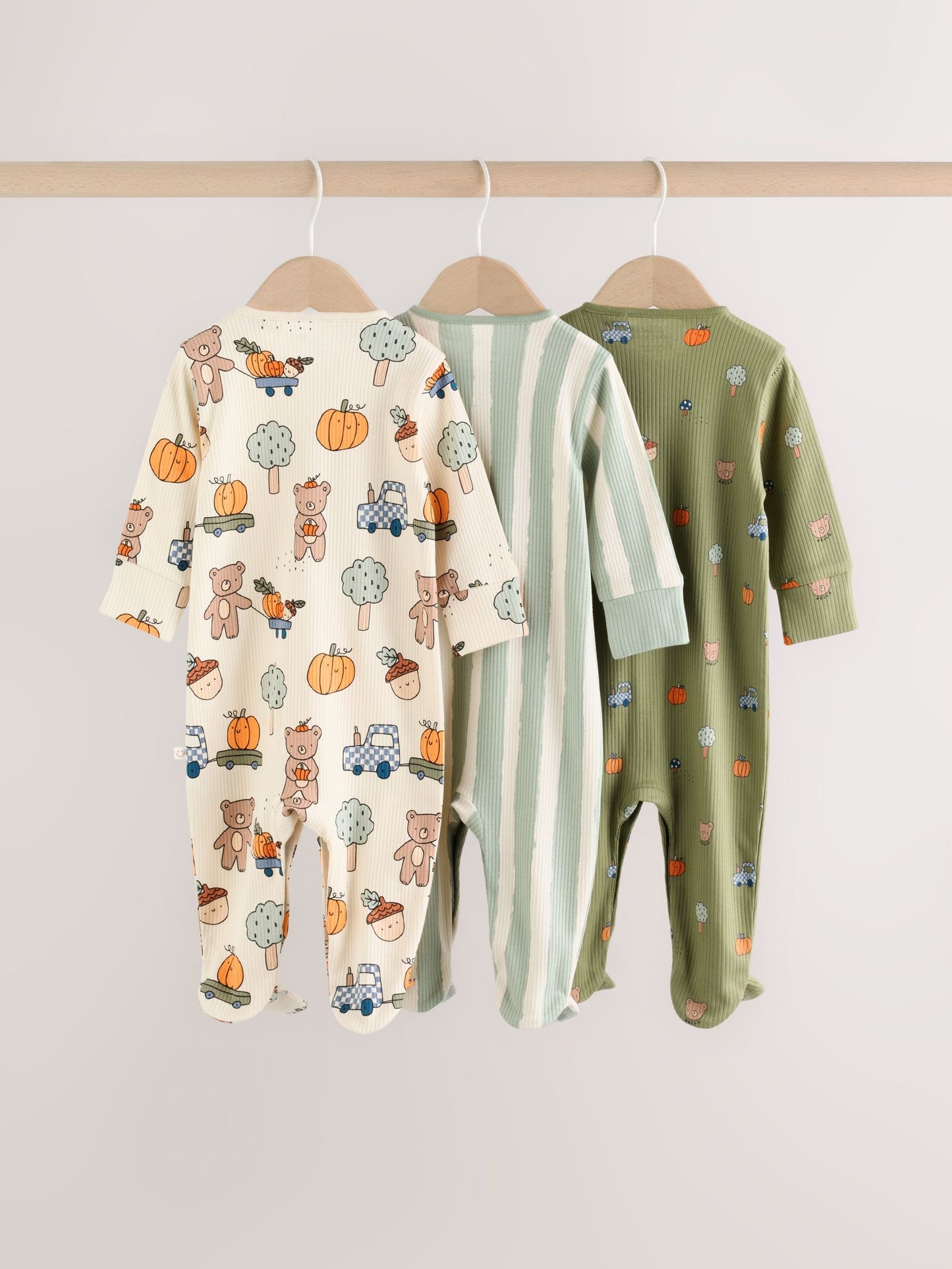 Sage Green Pumpkin Baby Sleepsuit 3 Pack (0mths-2yrs) image 5