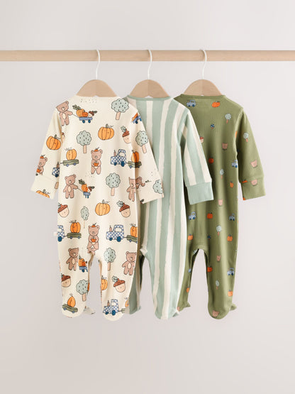 Sage Green Pumpkin Baby Sleepsuit 3 Pack (0mths-2yrs) image 5