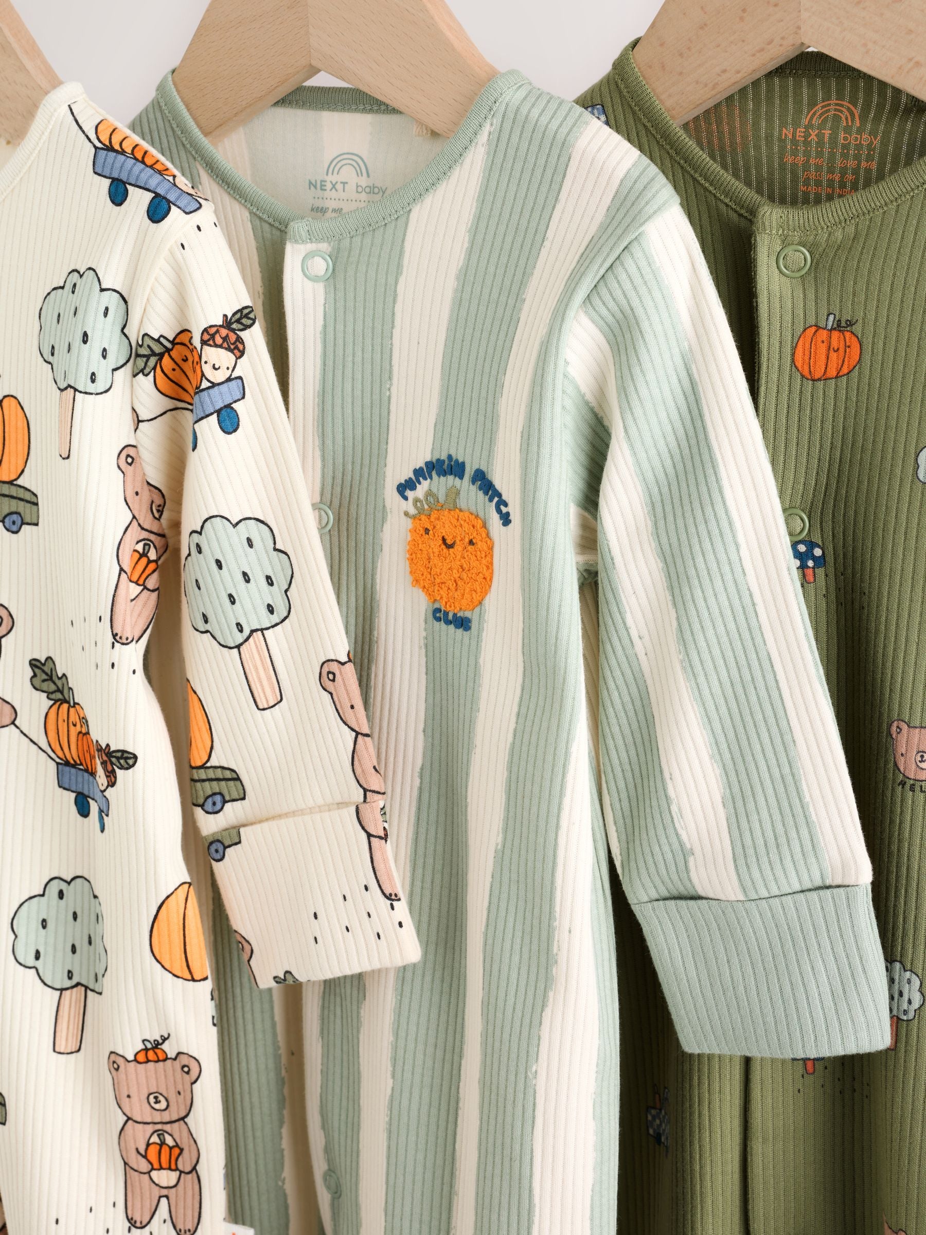 Sage Green Pumpkin Baby Sleepsuit 3 Pack (0mths-2yrs) image 7
