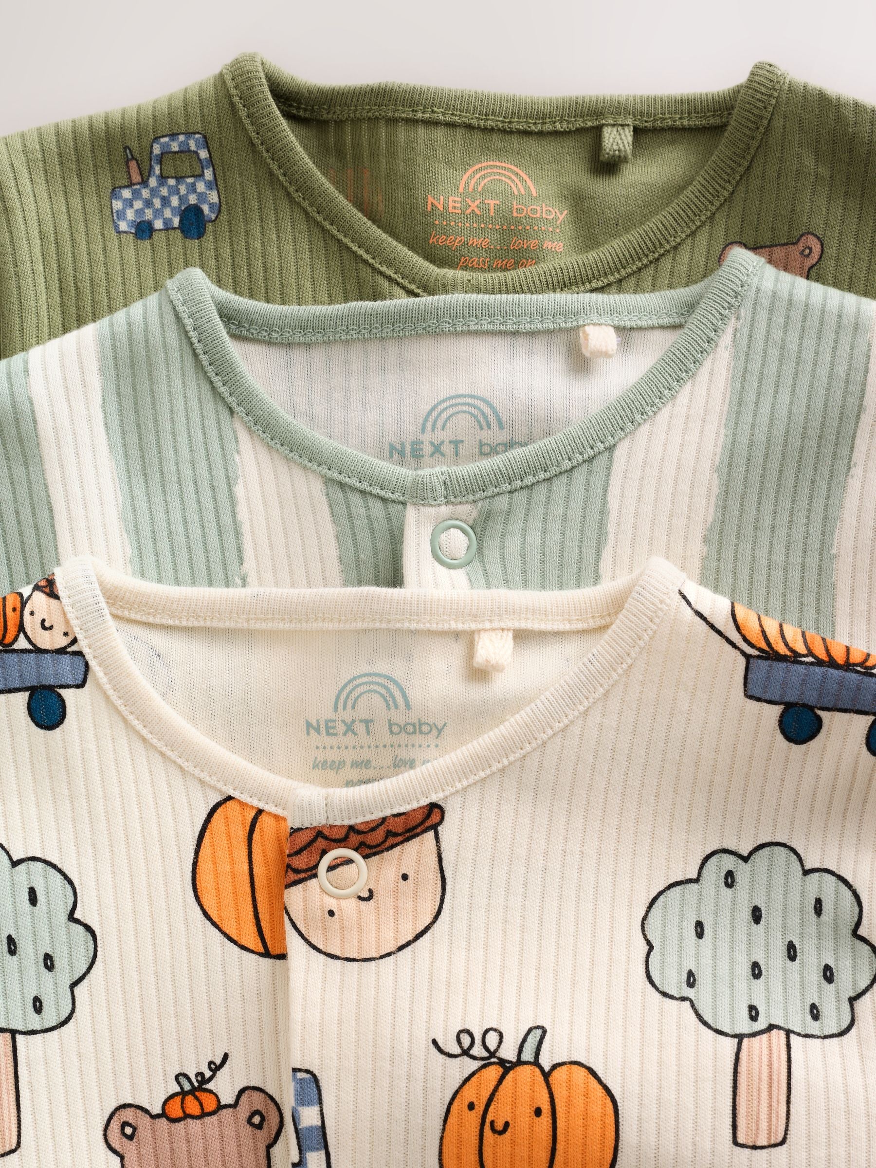 Sage Green Pumpkin Baby Sleepsuit 3 Pack (0mths-2yrs) image 8