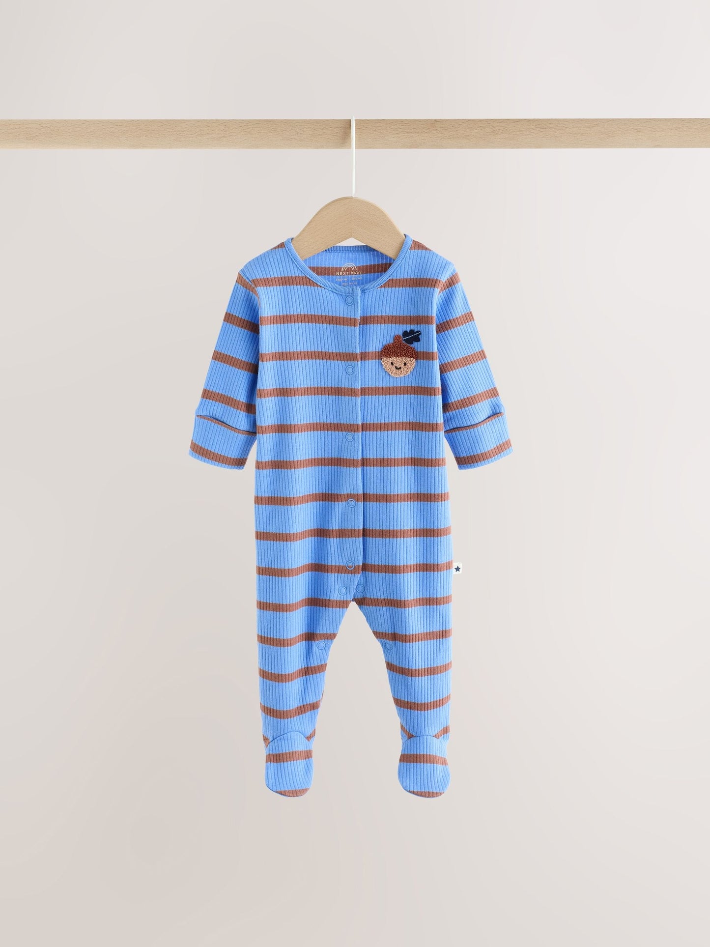 Blue/Brown Stripe Baby Sleepsuit 3 Pack (0mths-2yrs) image 3