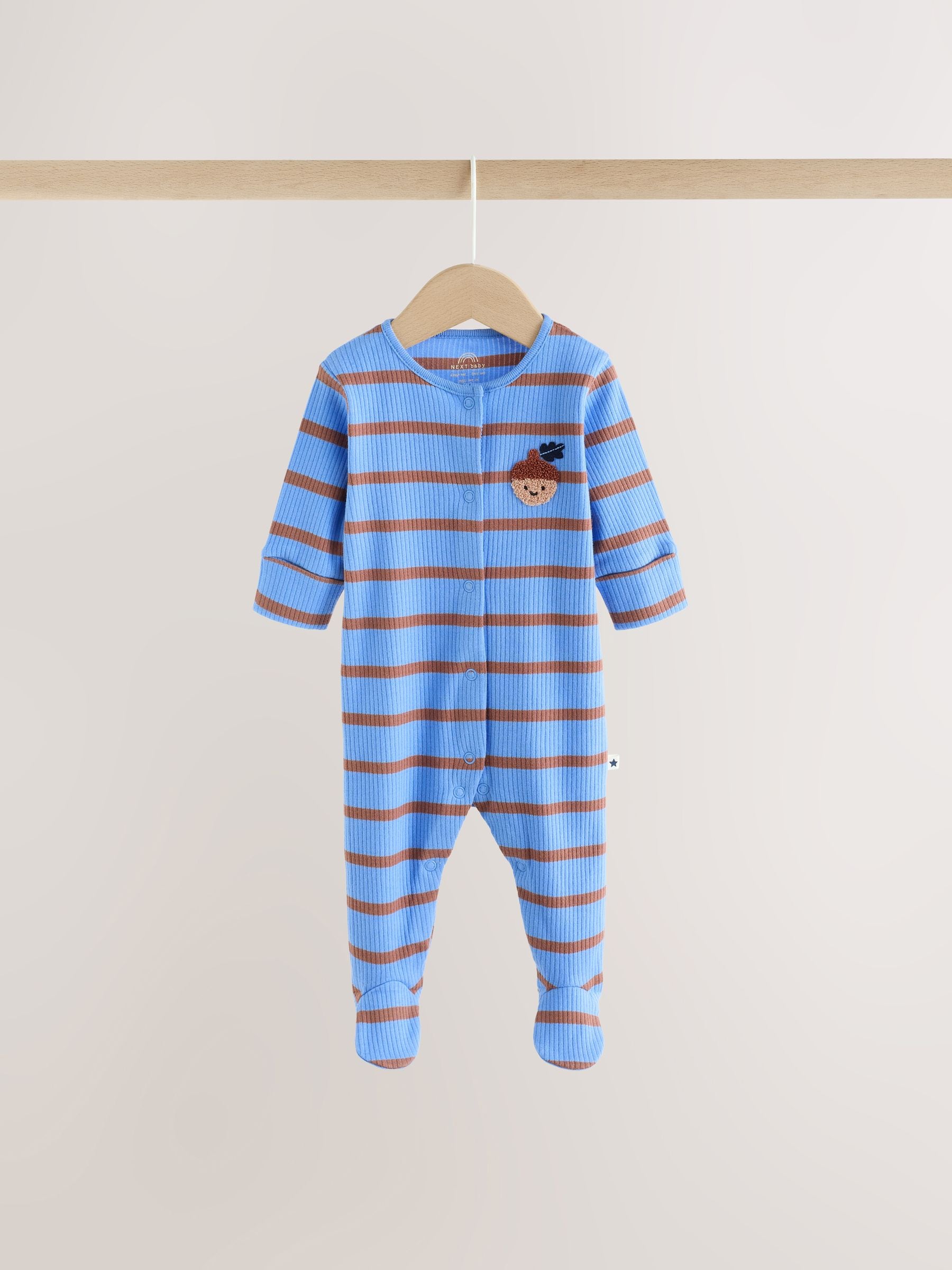 Blue/Brown Stripe Baby Sleepsuit 3 Pack (0mths-2yrs) image 3