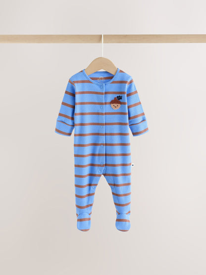 Blue/Brown Stripe Baby Sleepsuit 3 Pack (0mths-2yrs) image 3