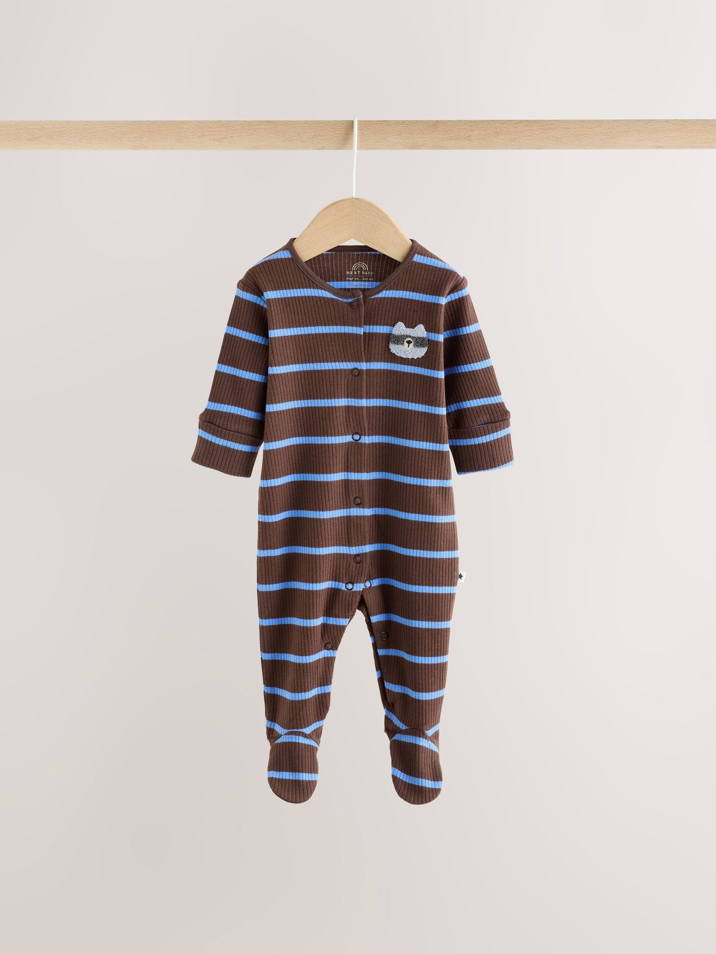 Blue/Brown Stripe Baby Sleepsuit 3 Pack (0mths-2yrs) image 4
