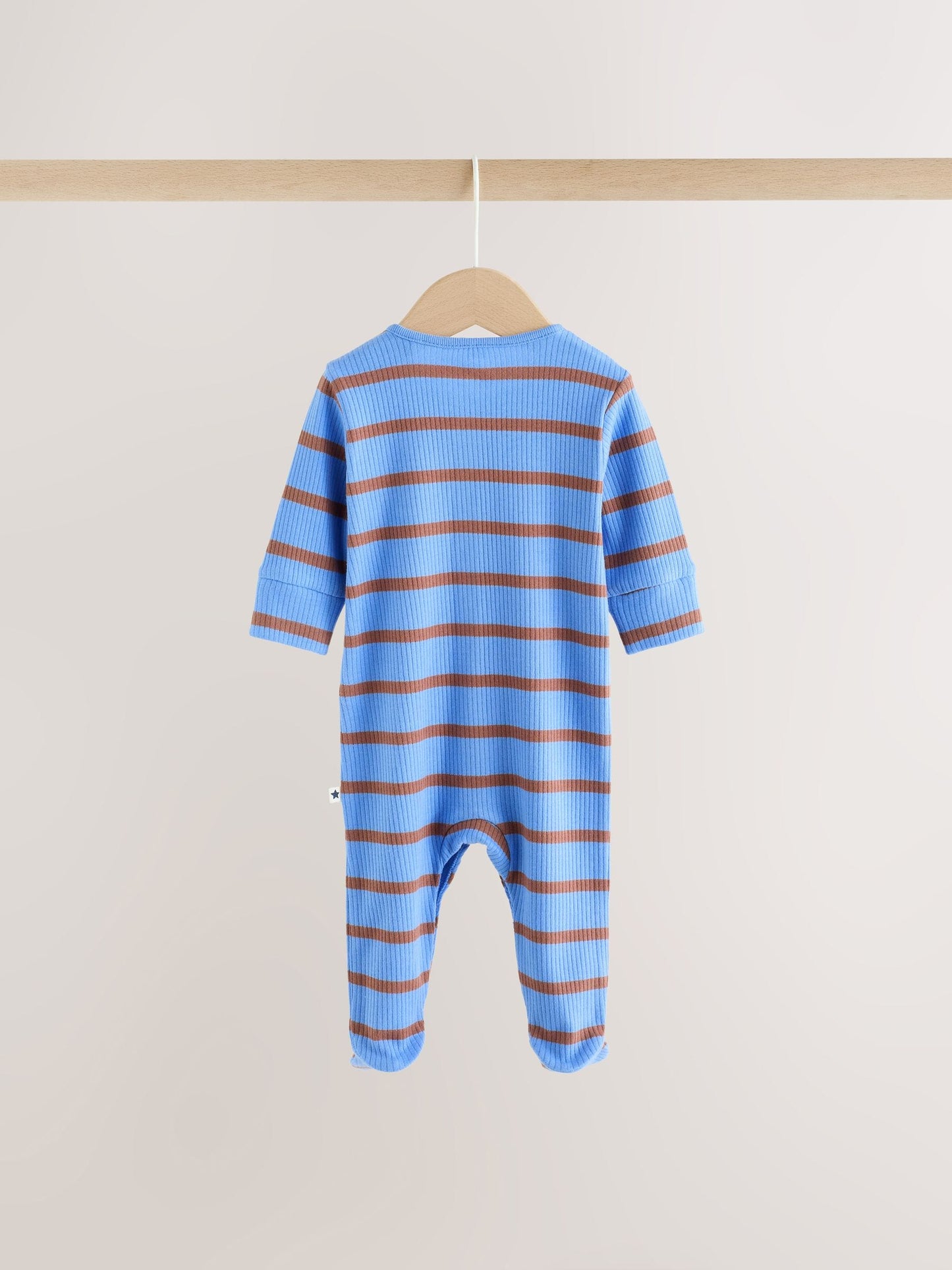 Blue/Brown Stripe Baby Sleepsuit 3 Pack (0mths-2yrs) image 5
