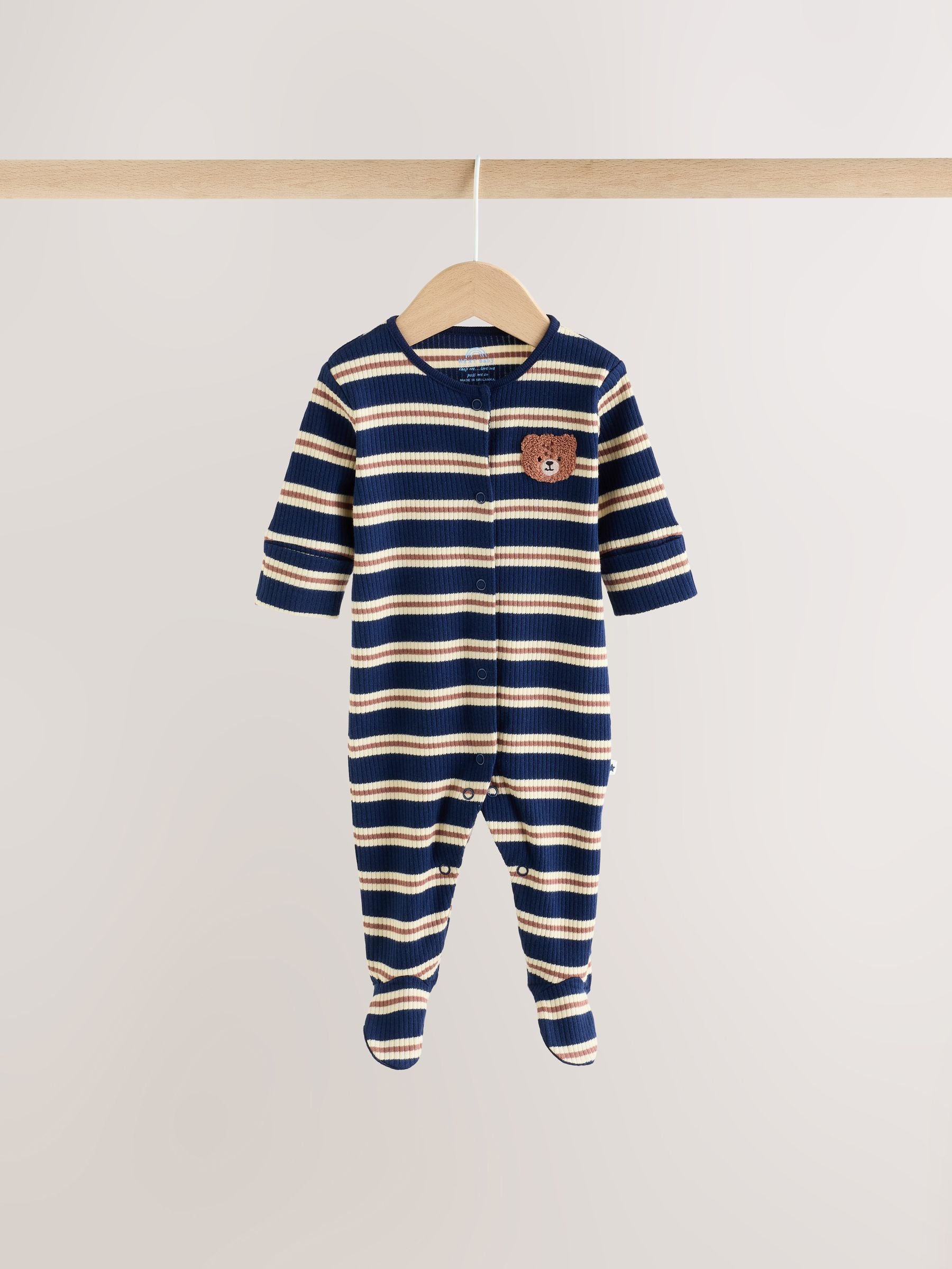 Blue/Brown Stripe Baby Sleepsuit 3 Pack (0mths-2yrs) image 6