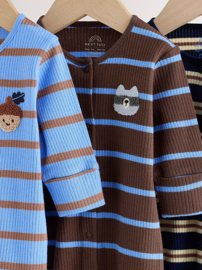 Blue/Brown Stripe Baby Sleepsuit 3 Pack (0mths-2yrs) image 7