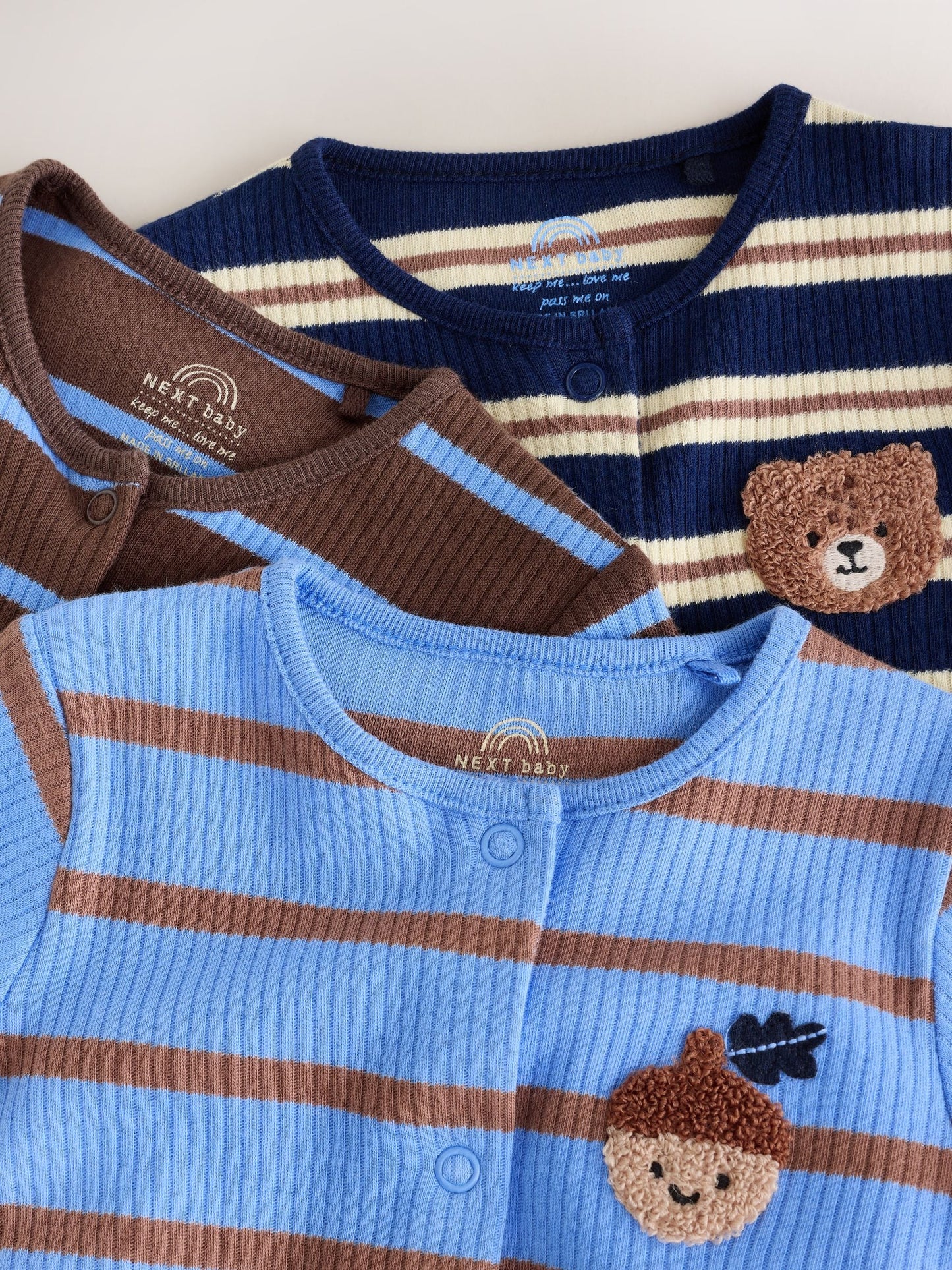 Blue/Brown Stripe Baby Sleepsuit 3 Pack (0mths-2yrs) image 8