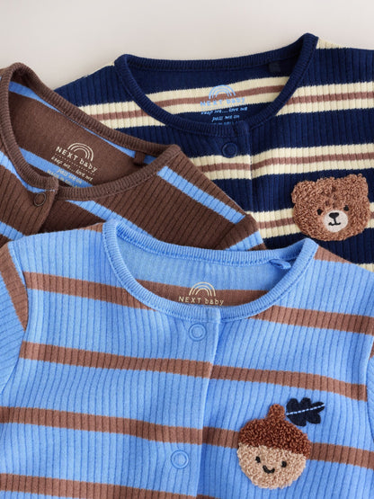 Blue/Brown Stripe Baby Sleepsuit 3 Pack (0mths-2yrs) image 8