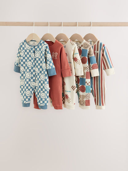 Blue/Red Patterned Baby Sleepsuits 5 Pack (0mths-3yrs) - image 1