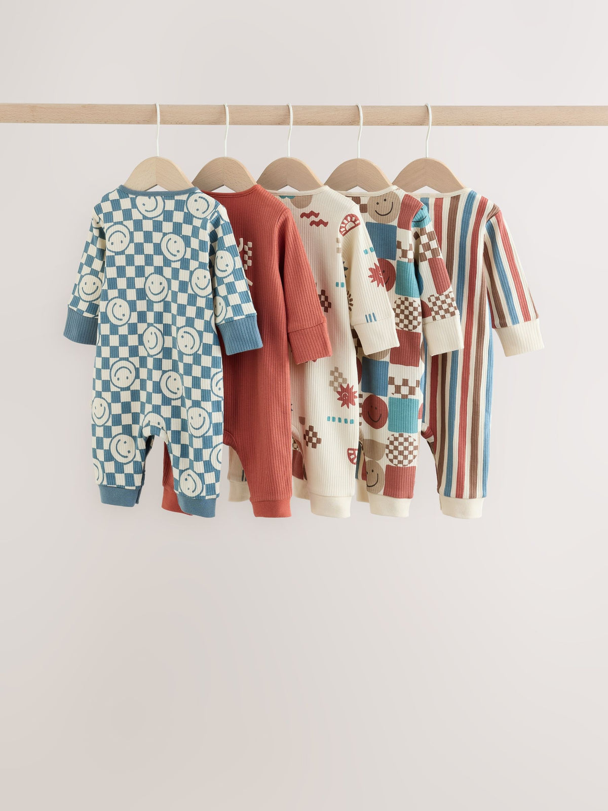 Blue/Red Patterned Baby Sleepsuits 5 Pack (0mths-3yrs) - image 2