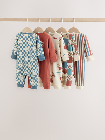 Blue/Red Patterned Baby Sleepsuits 5 Pack (0mths-3yrs) - image 2