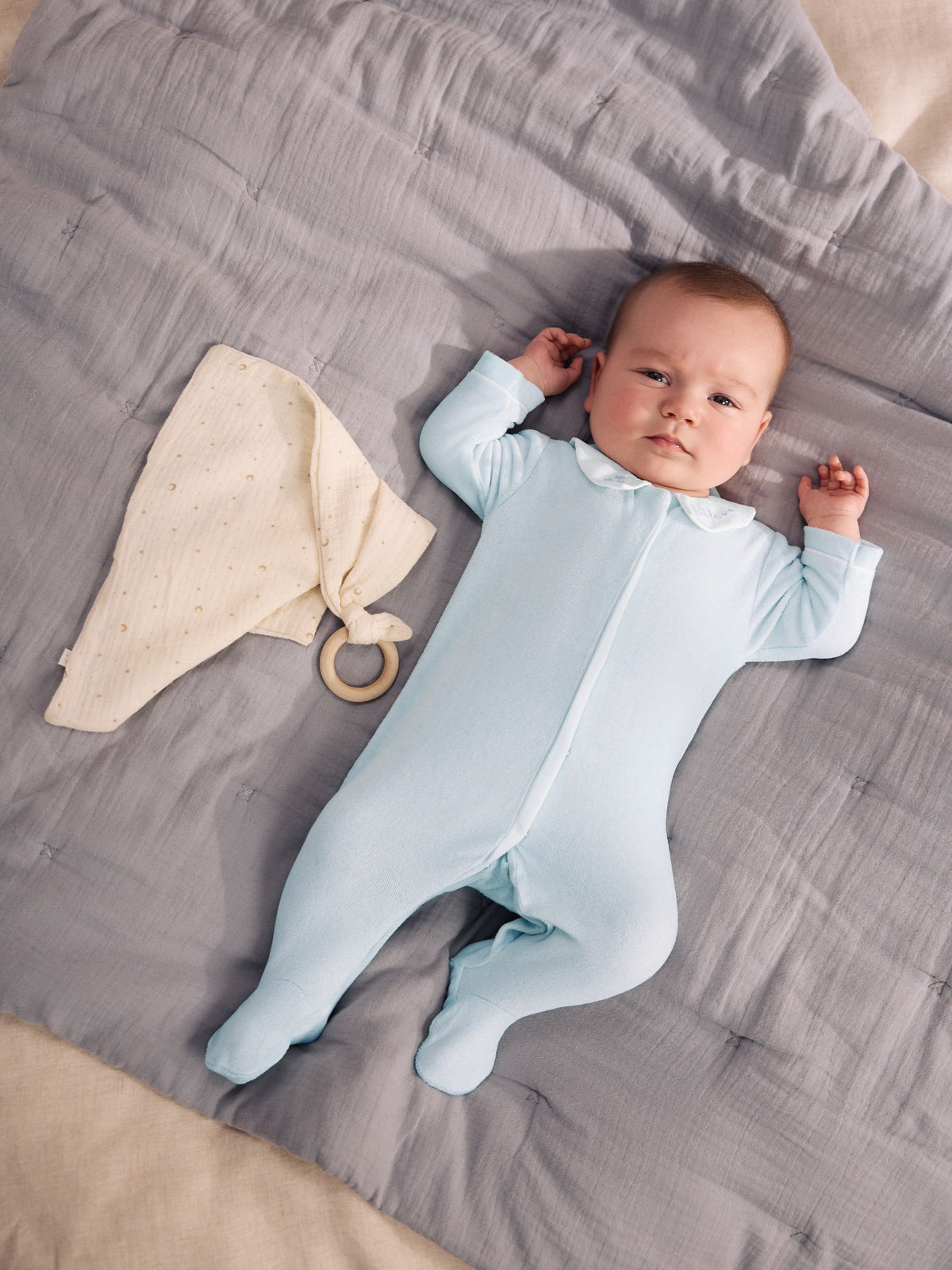 Pale Blue Velour Baby Sleepsuit (0-3yrs) - image 1