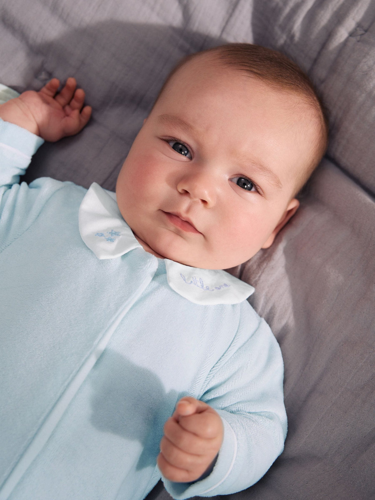 Pale Blue Velour Baby Sleepsuit (0-3yrs) - image 2