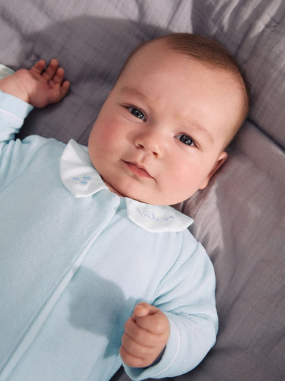 Pale Blue Velour Baby Sleepsuit (0-3yrs) - image 2