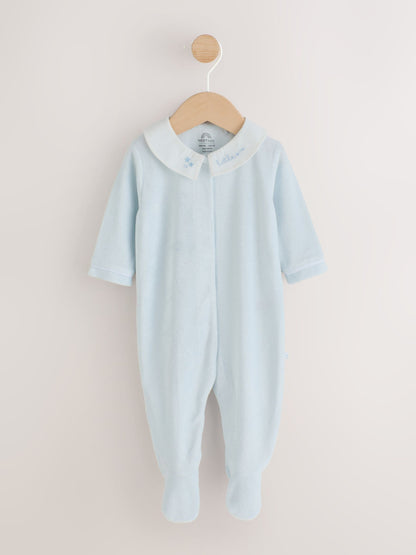 Pale Blue Velour Baby Sleepsuit (0-3yrs) - image 3