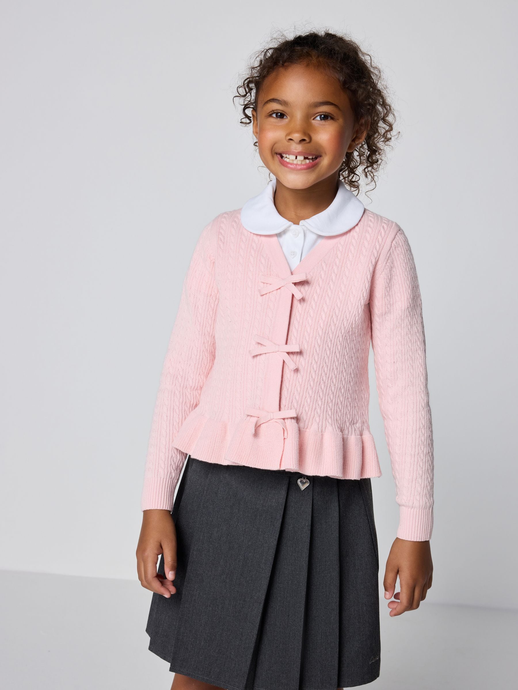 Dsiney Kidz - Clarks Pink Bow Front Knitted School Cardigan image 1