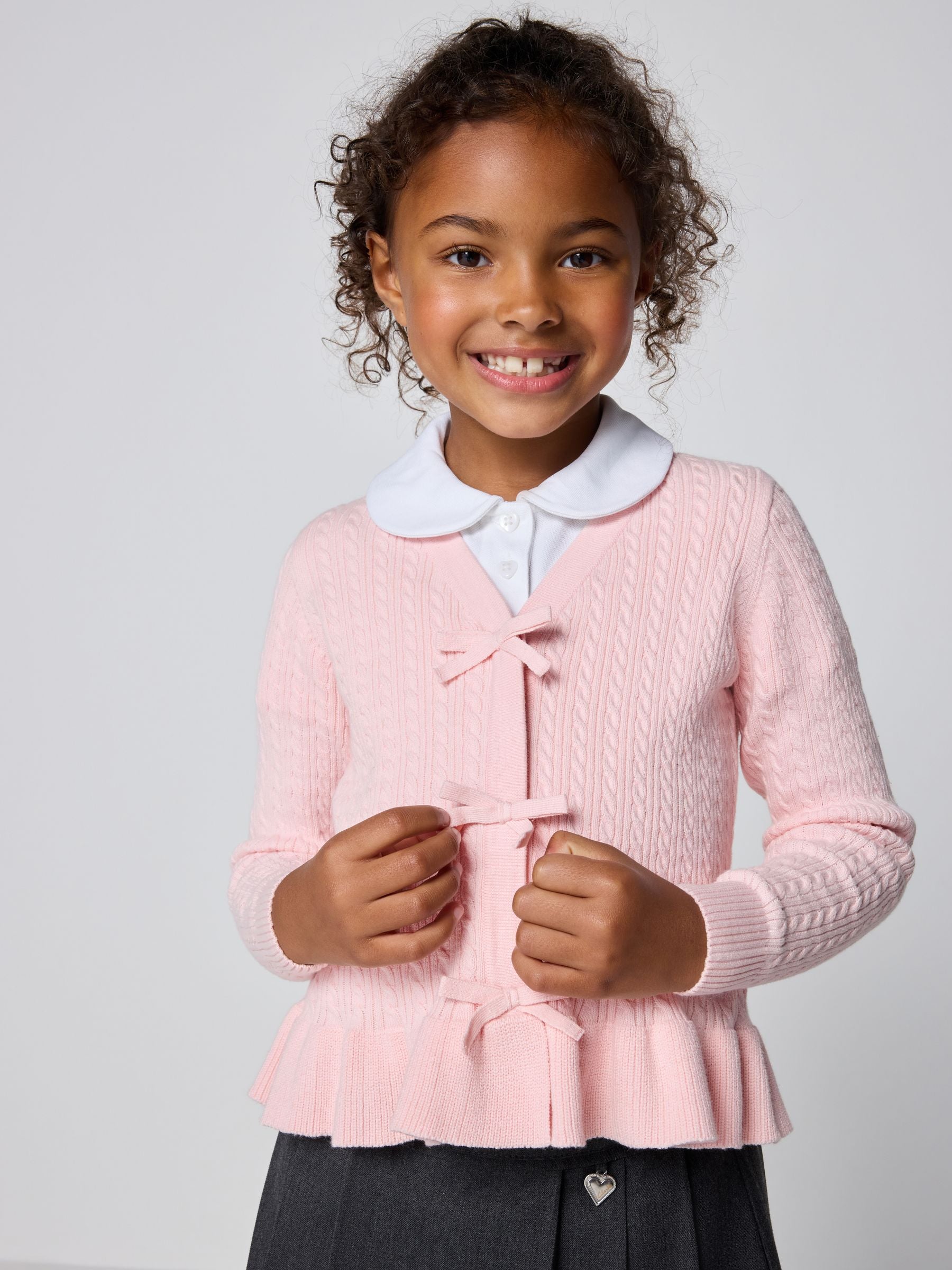 Dsiney Kidz - Clarks Pink Bow Front Knitted School Cardigan image 3