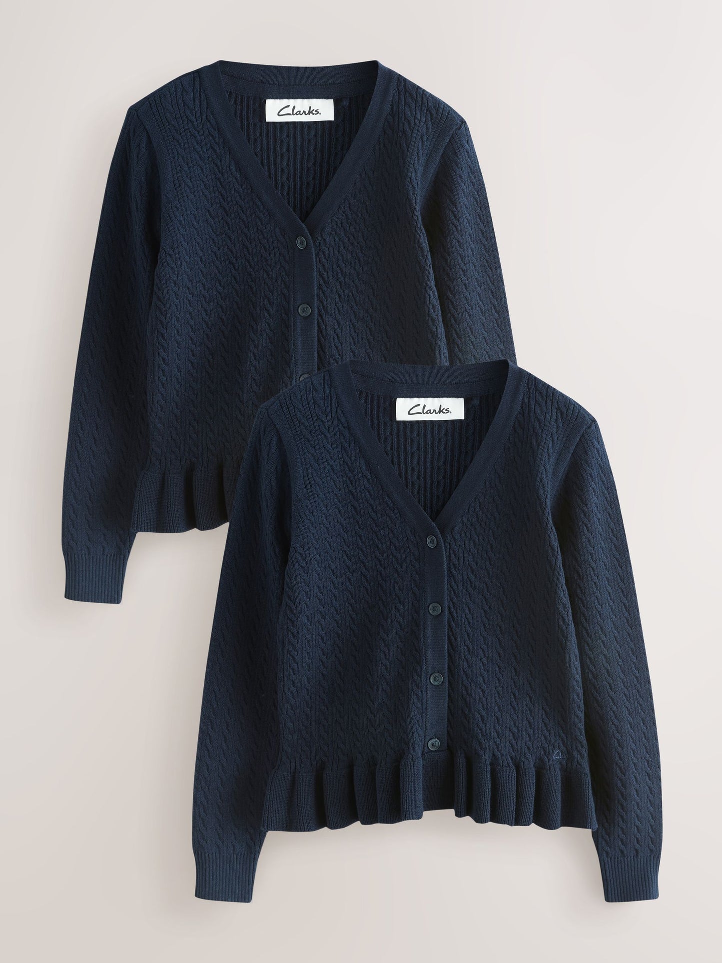 Dsiney Kidz - Clarks Navy Cable Knit Frill School Cardigan 2 Pack image 1