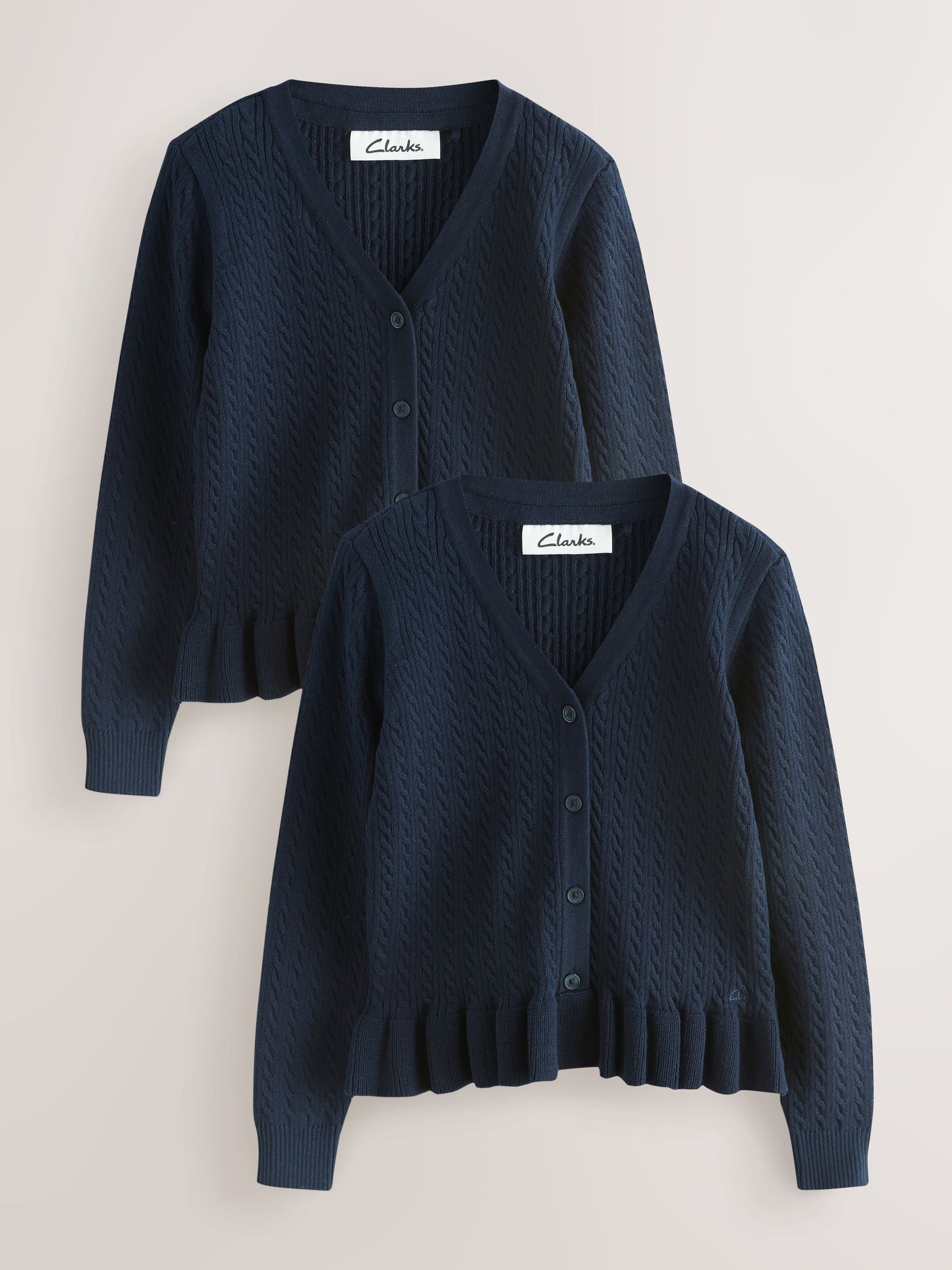 Dsiney Kidz - Clarks Navy Cable Knit Frill School Cardigan 2 Pack image 1