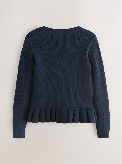 Dsiney Kidz - Clarks Navy Cable Knit Frill School Cardigan 2 Pack image 3
