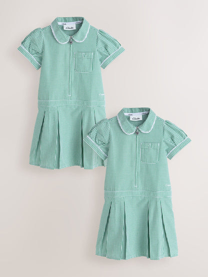 Clarks Green Gingham Zip Front School Dresses 2 Pack image 1