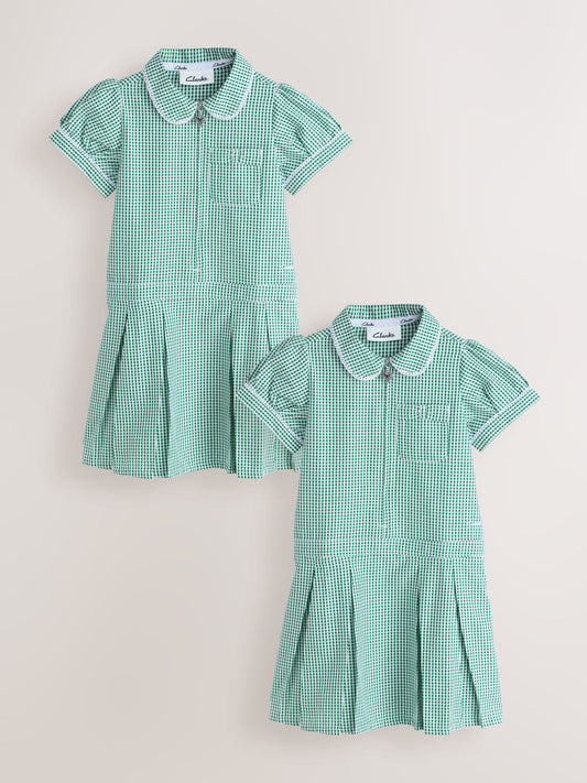 Clarks Green Gingham Zip Front School Dresses 2 Pack image 1