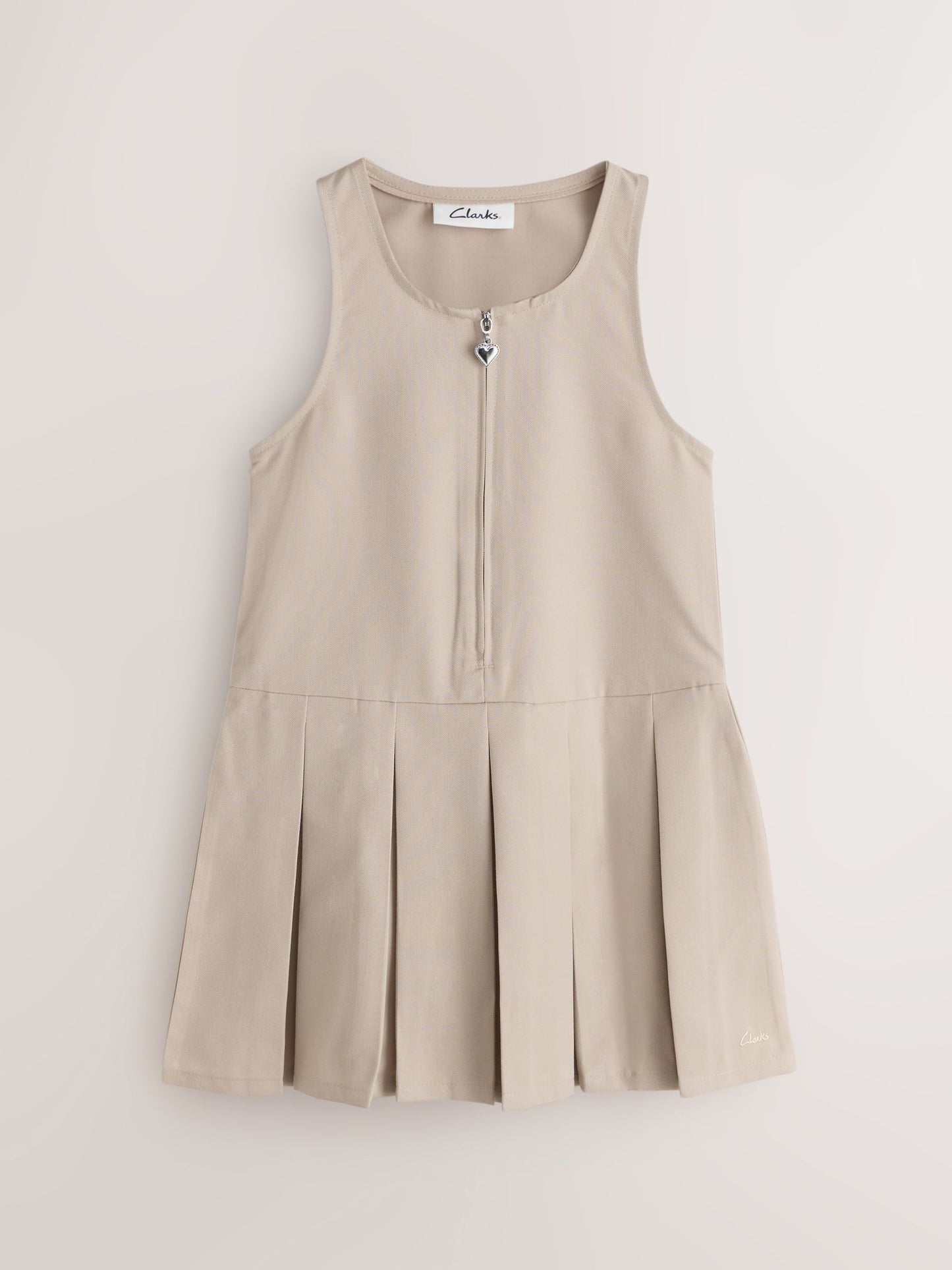 Clarks Stone Girls Zip Front Pleated School Pinafores Dresses 2 Pack image 2