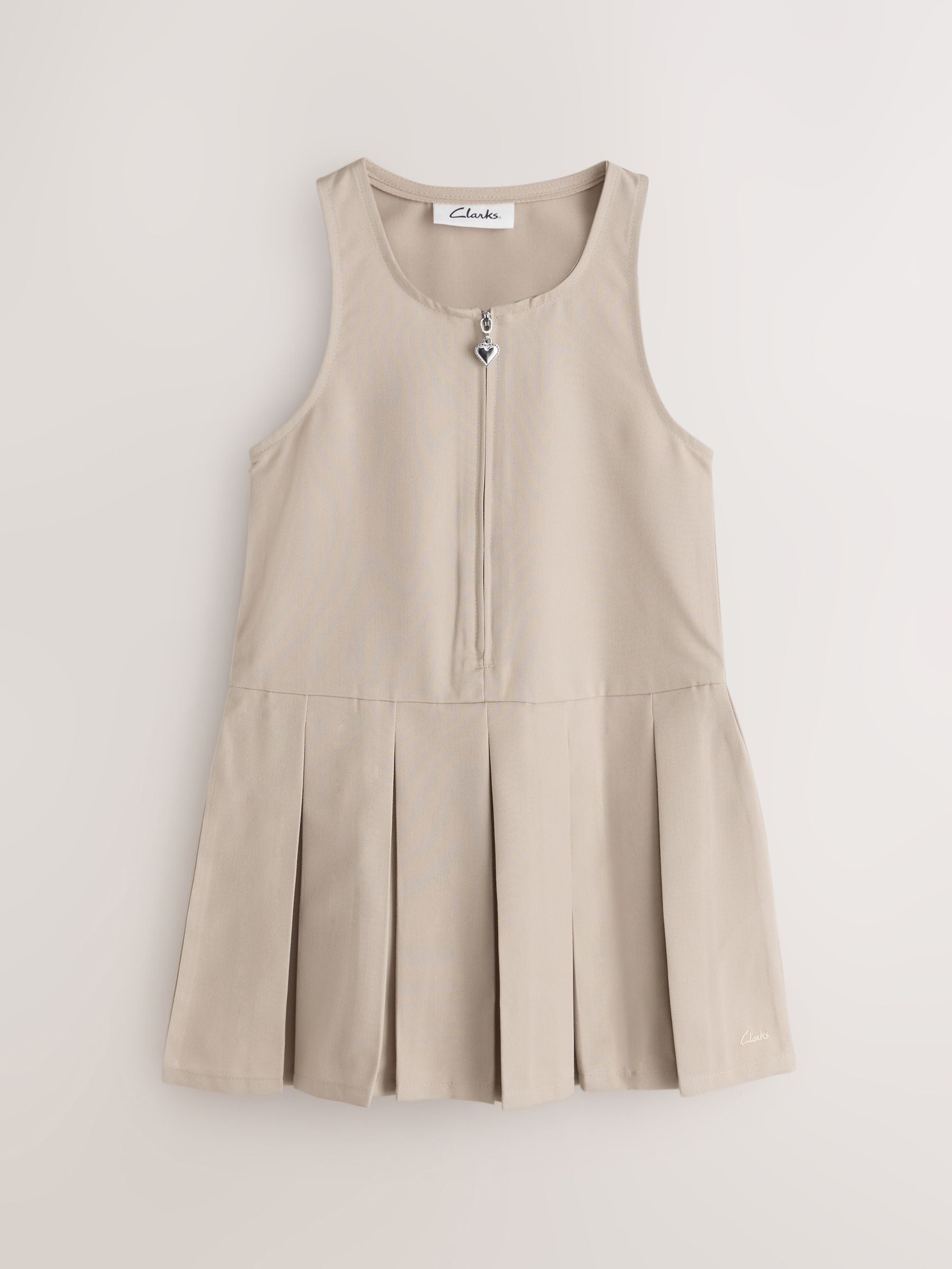 Clarks Stone Girls Zip Front Pleated School Pinafores Dresses 2 Pack image 2