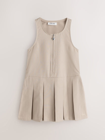 Clarks Stone Girls Zip Front Pleated School Pinafores Dresses 2 Pack image 2