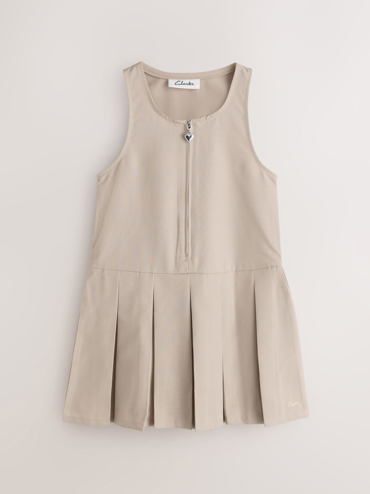 Clarks Stone Girls Zip Front Pleated School Pinafores Dresses 2 Pack image 4