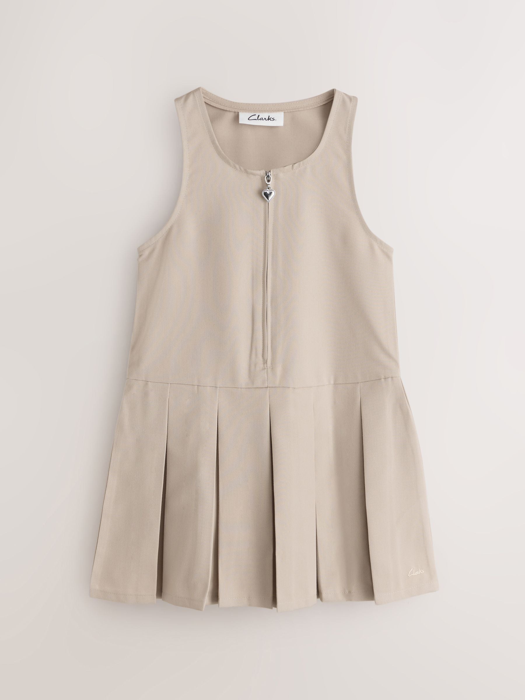 Clarks Stone Girls Zip Front Pleated School Pinafores Dresses 2 Pack image 4