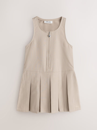 Clarks Stone Girls Zip Front Pleated School Pinafores Dresses 2 Pack image 4