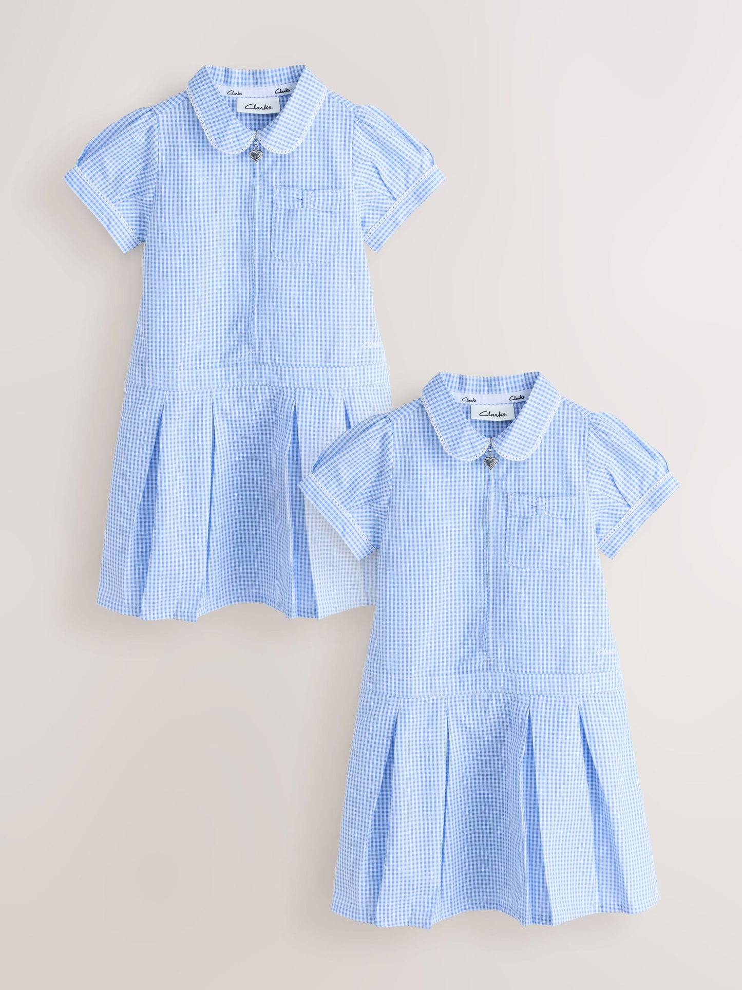 Clarks Blue Gingham Zip Front School Dresses 2 Pack image 1