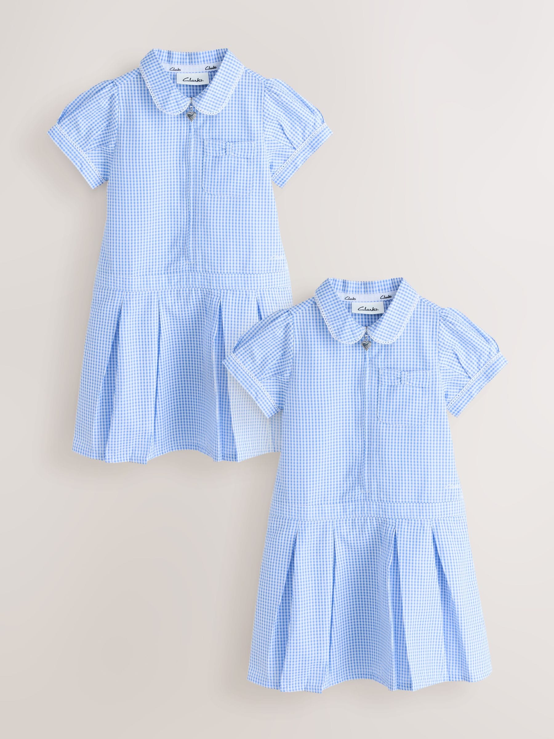 Clarks Blue Gingham Zip Front School Dresses 2 Pack image 1