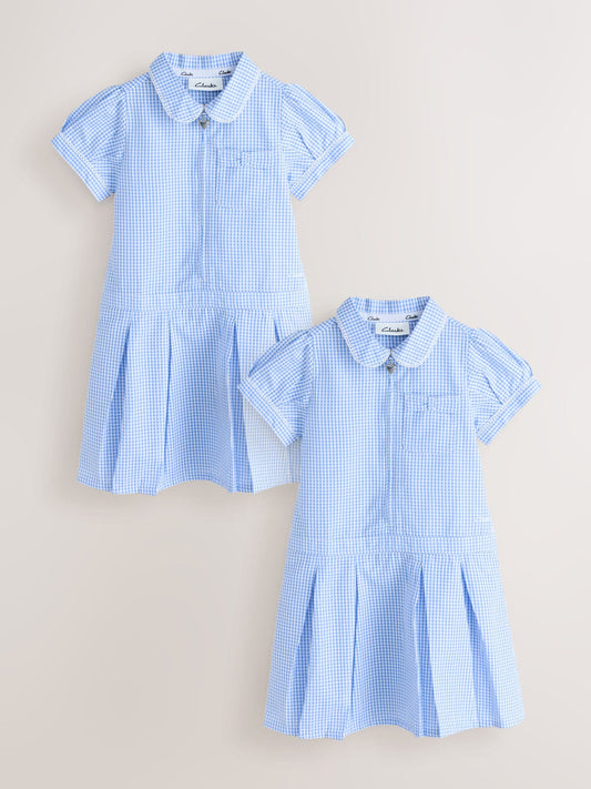 Clarks Blue Gingham Zip Front School Dresses 2 Pack image 1