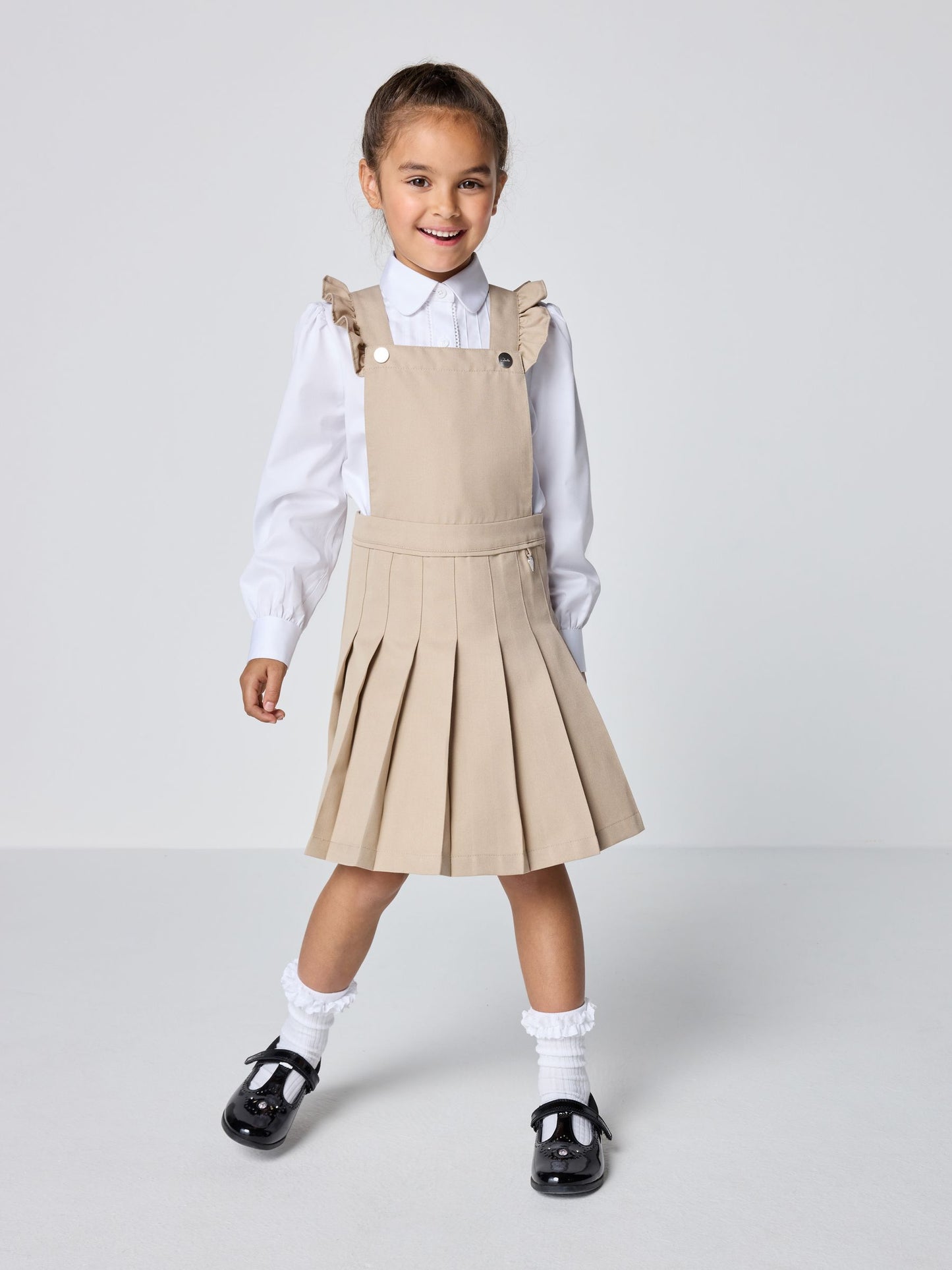 Dsiney Kidz - Clarks Stone Frill Shoulder Pleated School Pinafore Dress image 1