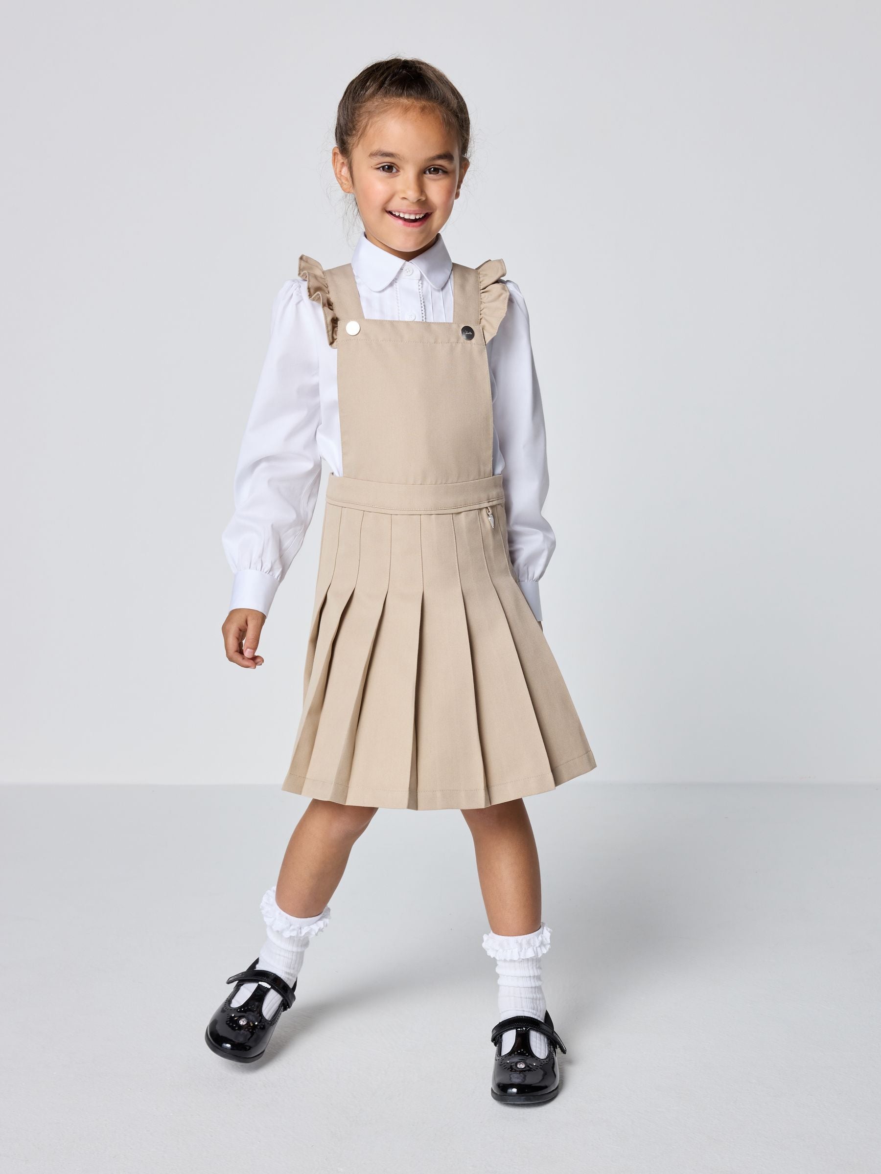 Dsiney Kidz - Clarks Stone Frill Shoulder Pleated School Pinafore Dress image 1