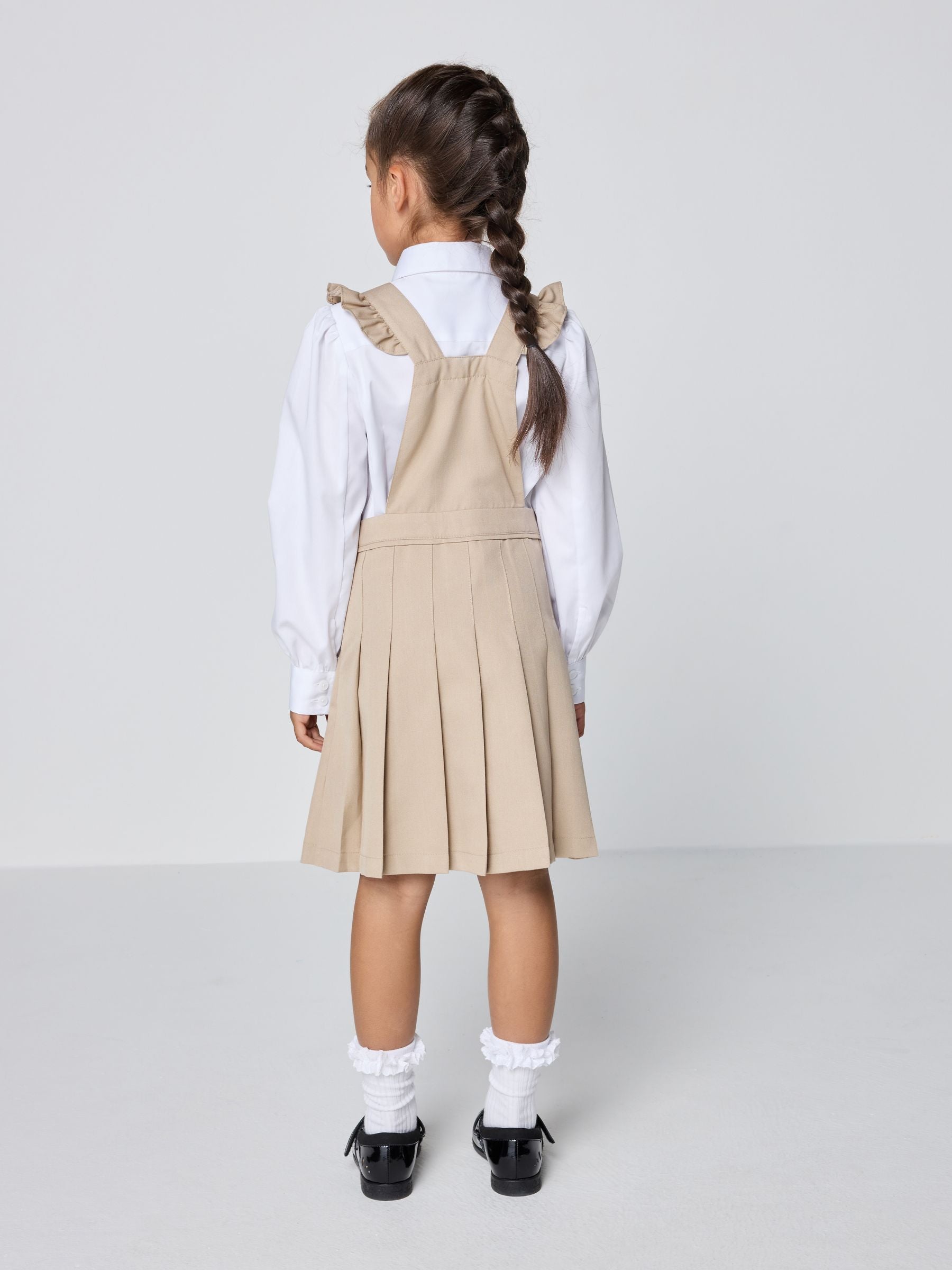 Dsiney Kidz - Clarks Stone Frill Shoulder Pleated School Pinafore Dress image 2