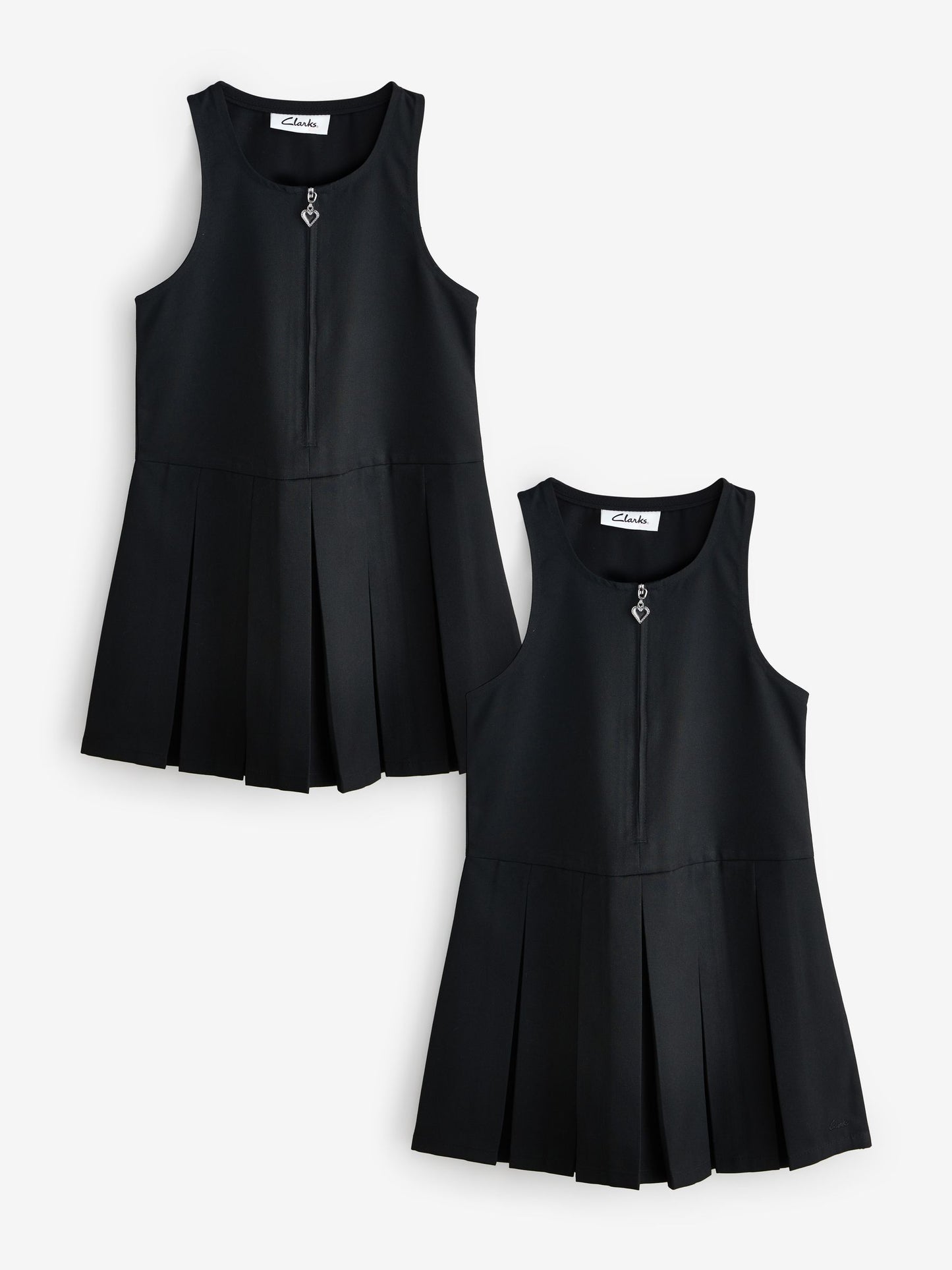 Clarks Black Girls Zip Front Pleated School Pinafores Dresses 2 Pack image 1