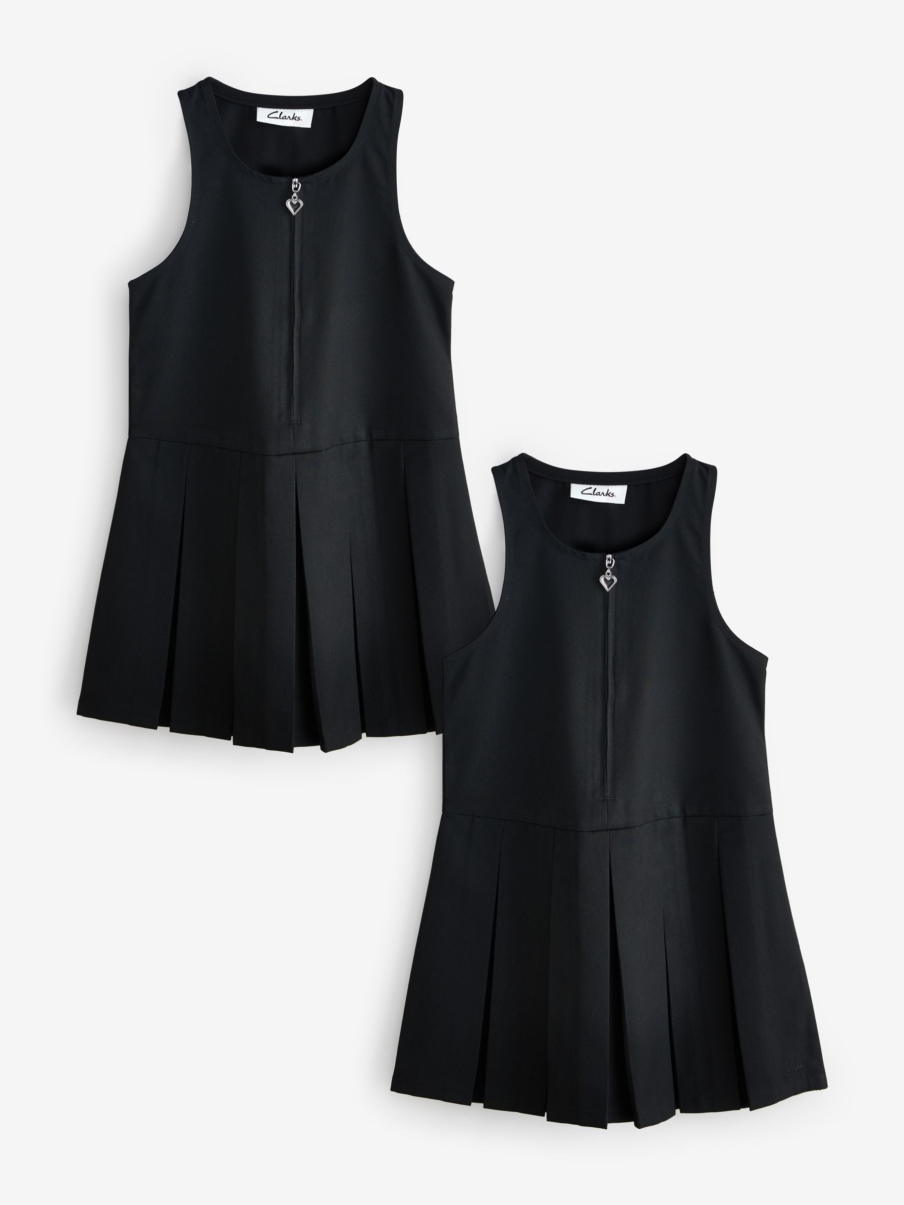 Clarks Black Girls Zip Front Pleated School Pinafores Dresses 2 Pack image 1