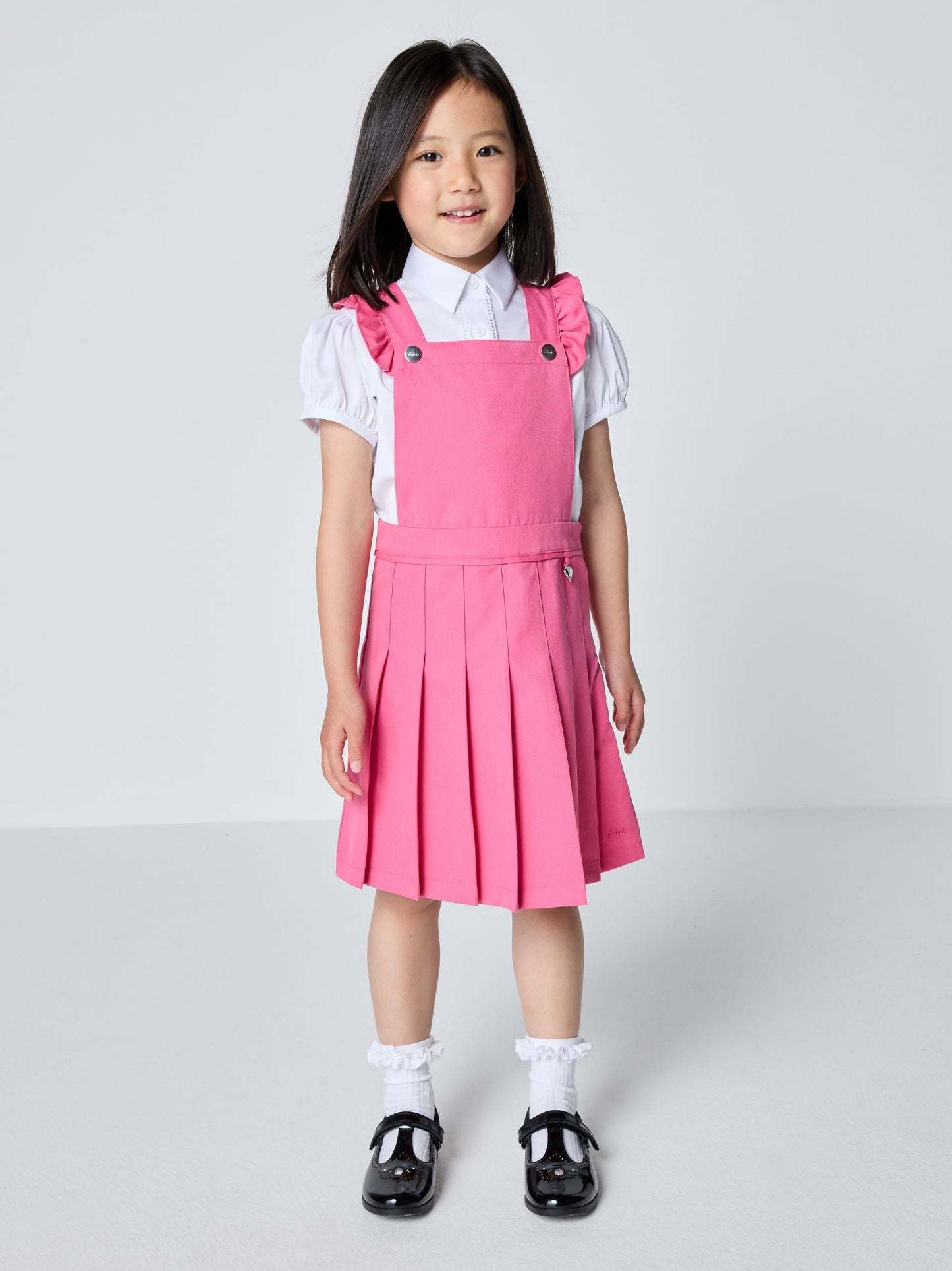 Dsiney Kidz - Clarks Pink Frill Shoulder Pleated School Pinafore Dress image 1